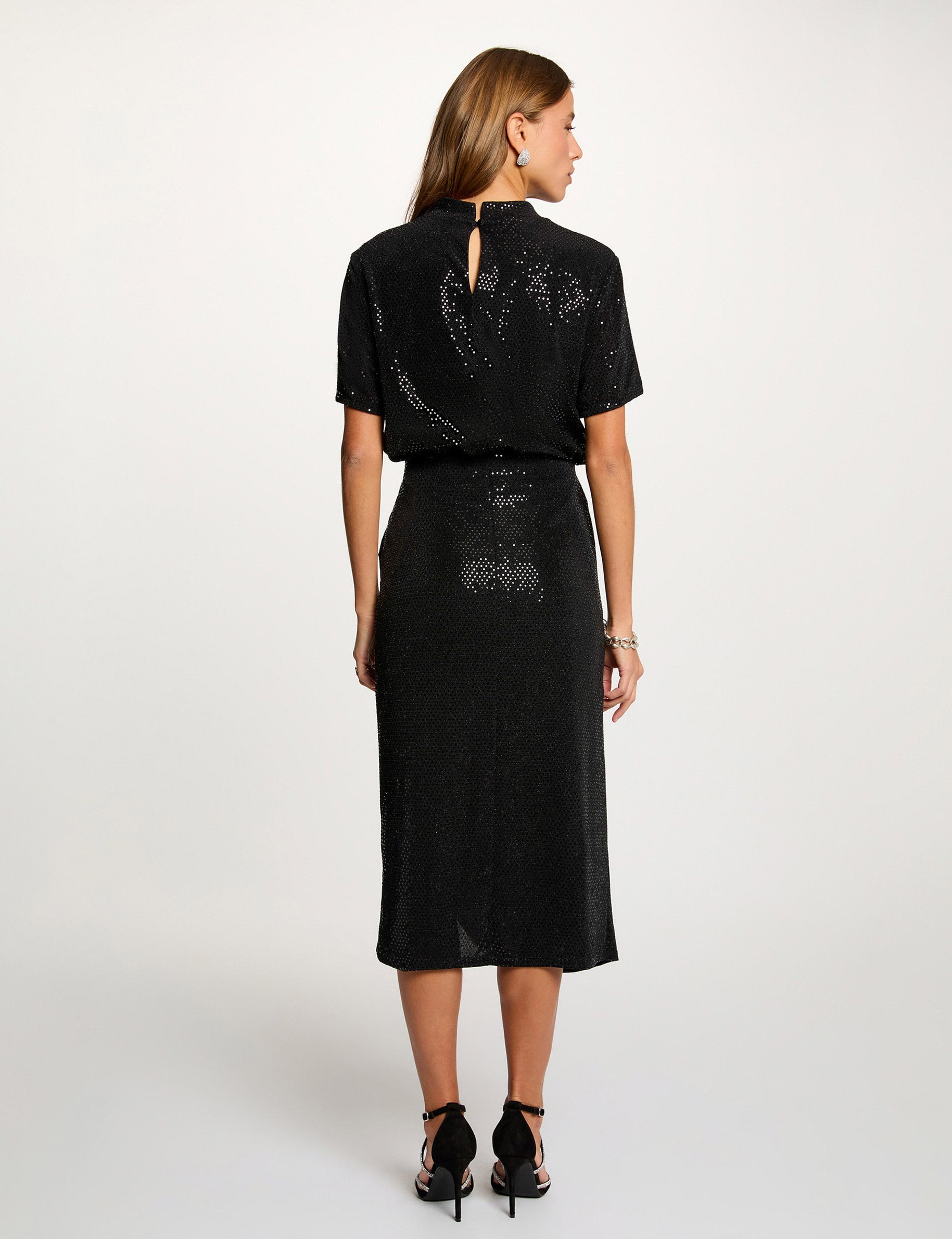 T-shirt sequins col montant noir femme