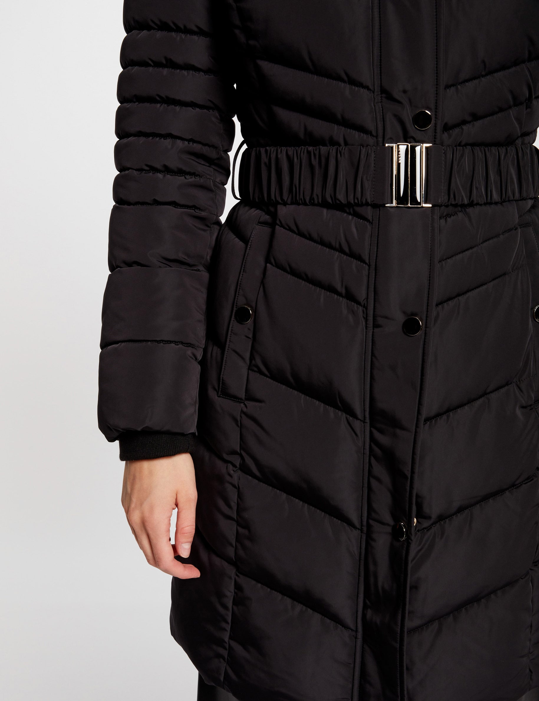 Doudoune longue &agrave; capuche noir femme