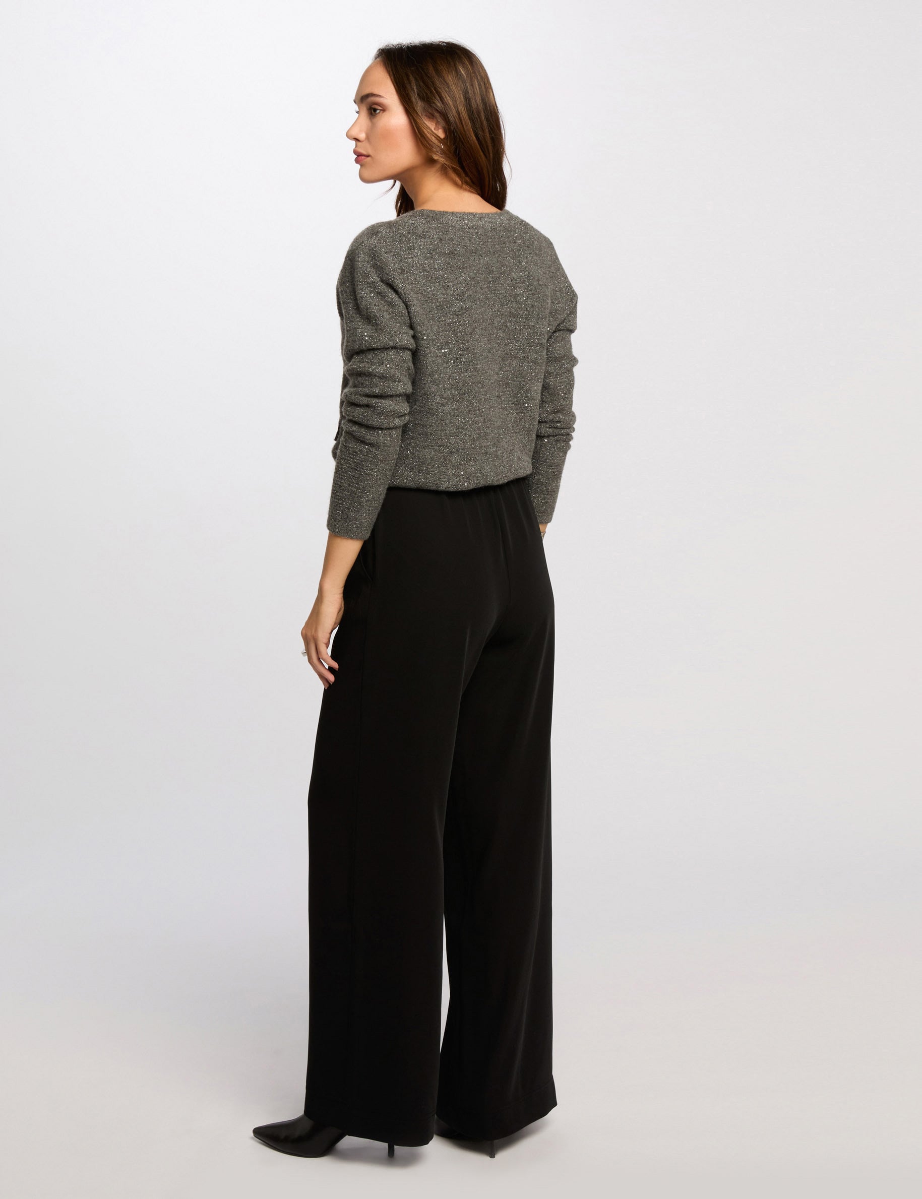 Pantalon large &agrave; fronces noir femme