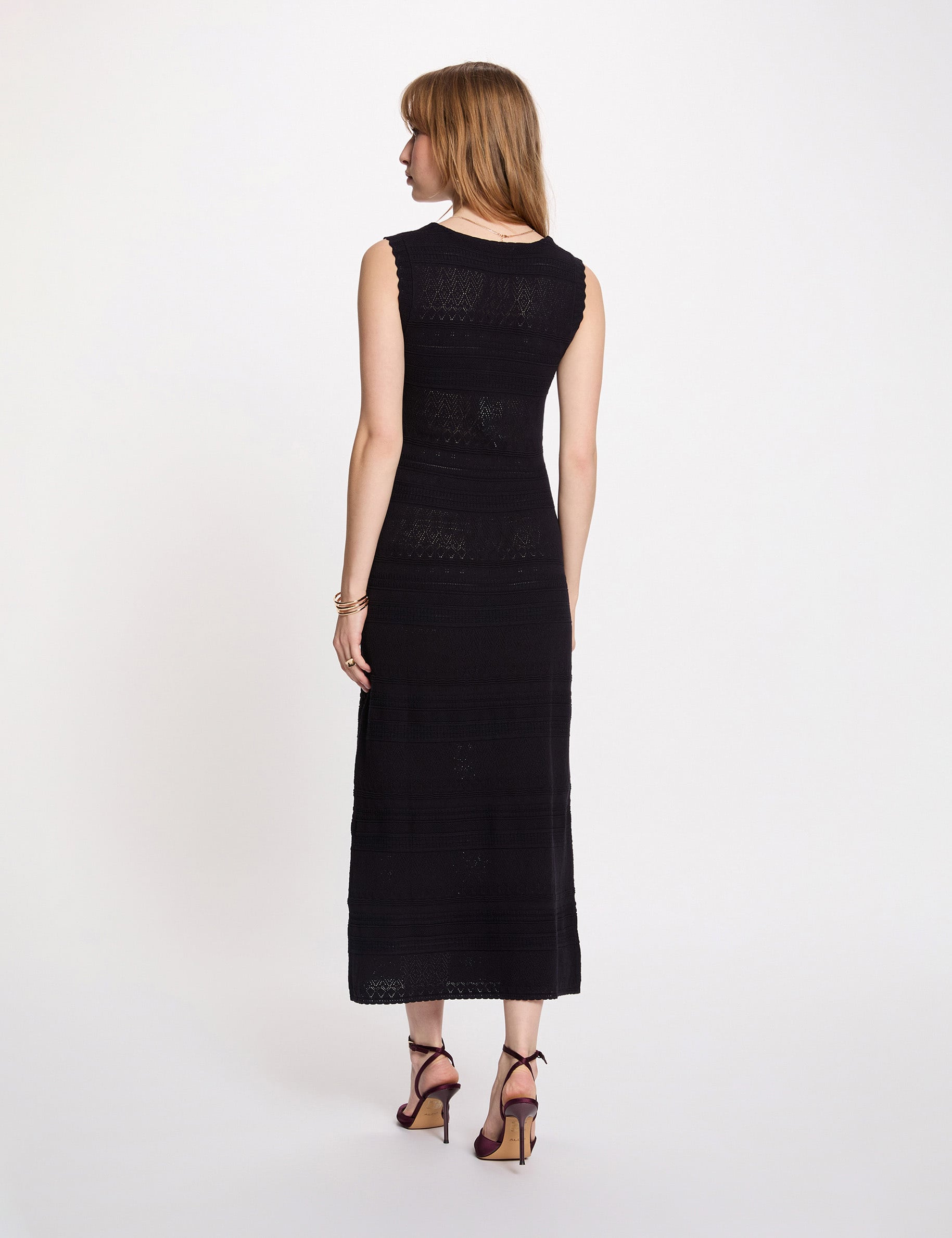 Robe tricot longue ajust&eacute;e bleu marine femme