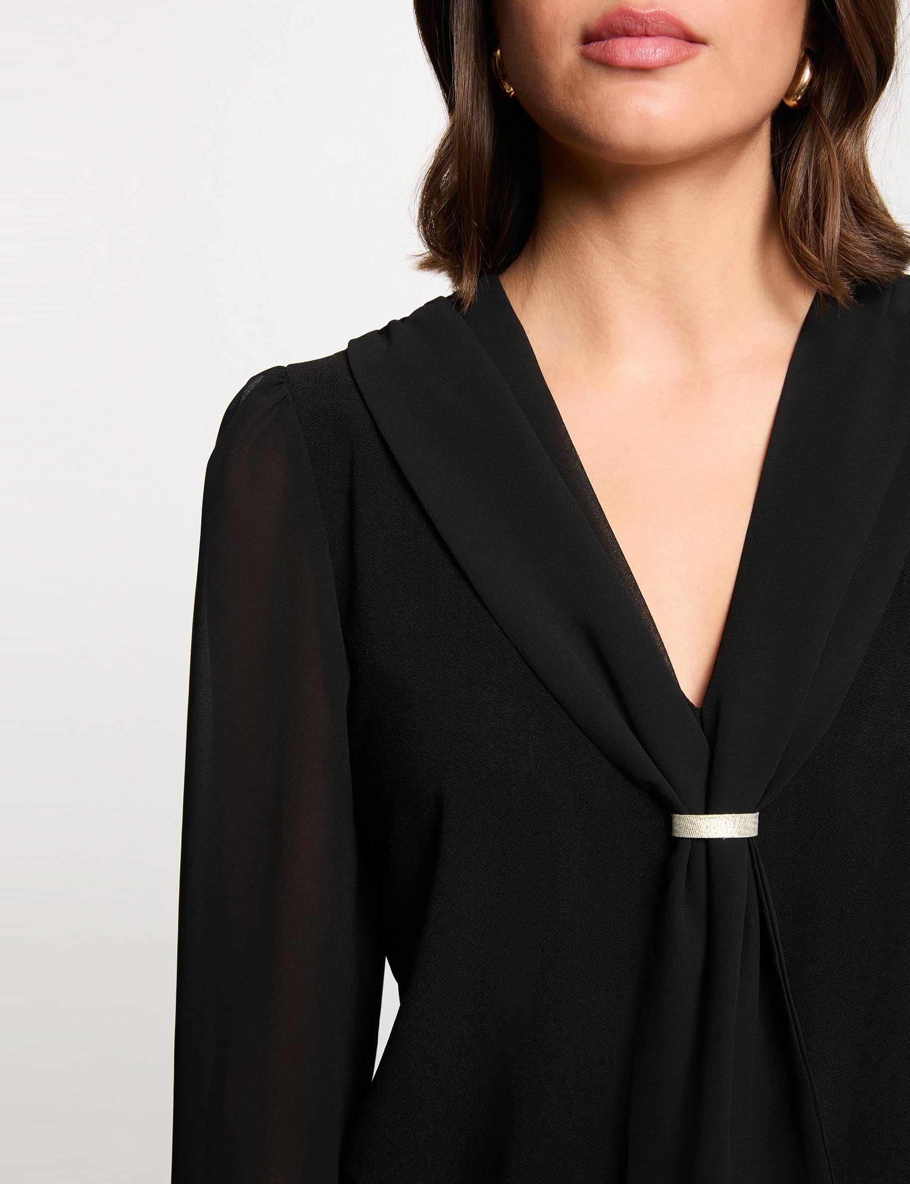 T-shirt voile col lavalli&egrave;re noir femme