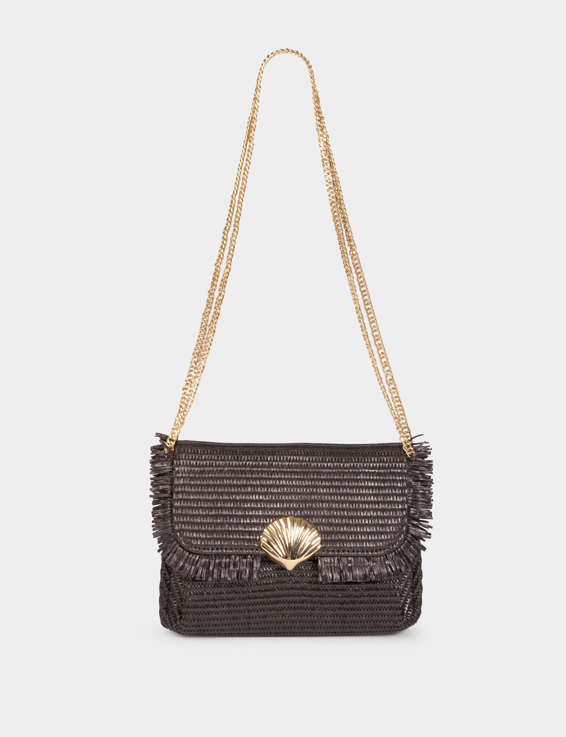 Sac bandouli&egrave;re fermoir marron fonc&eacute; femme