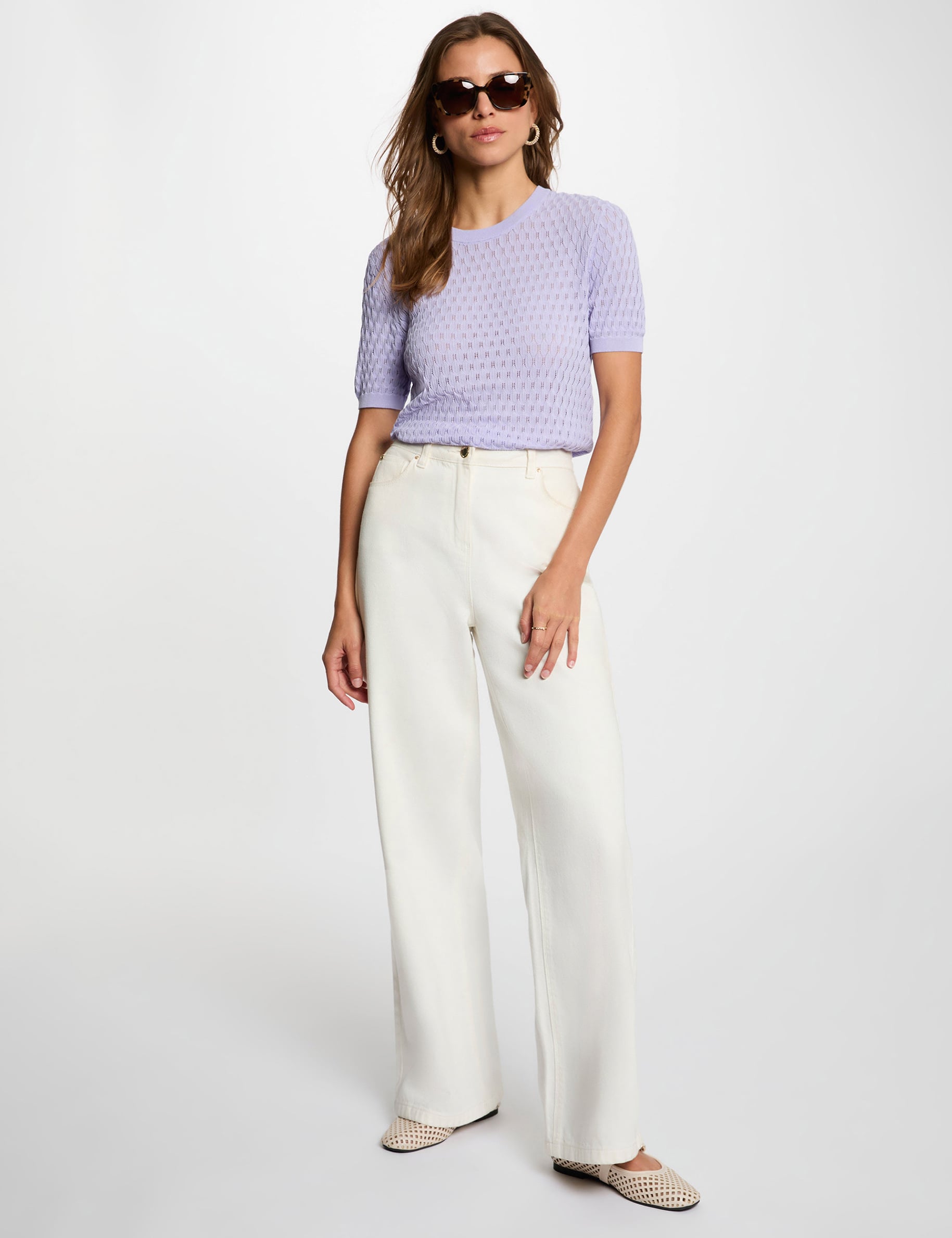Pull fin col rond mauve femme