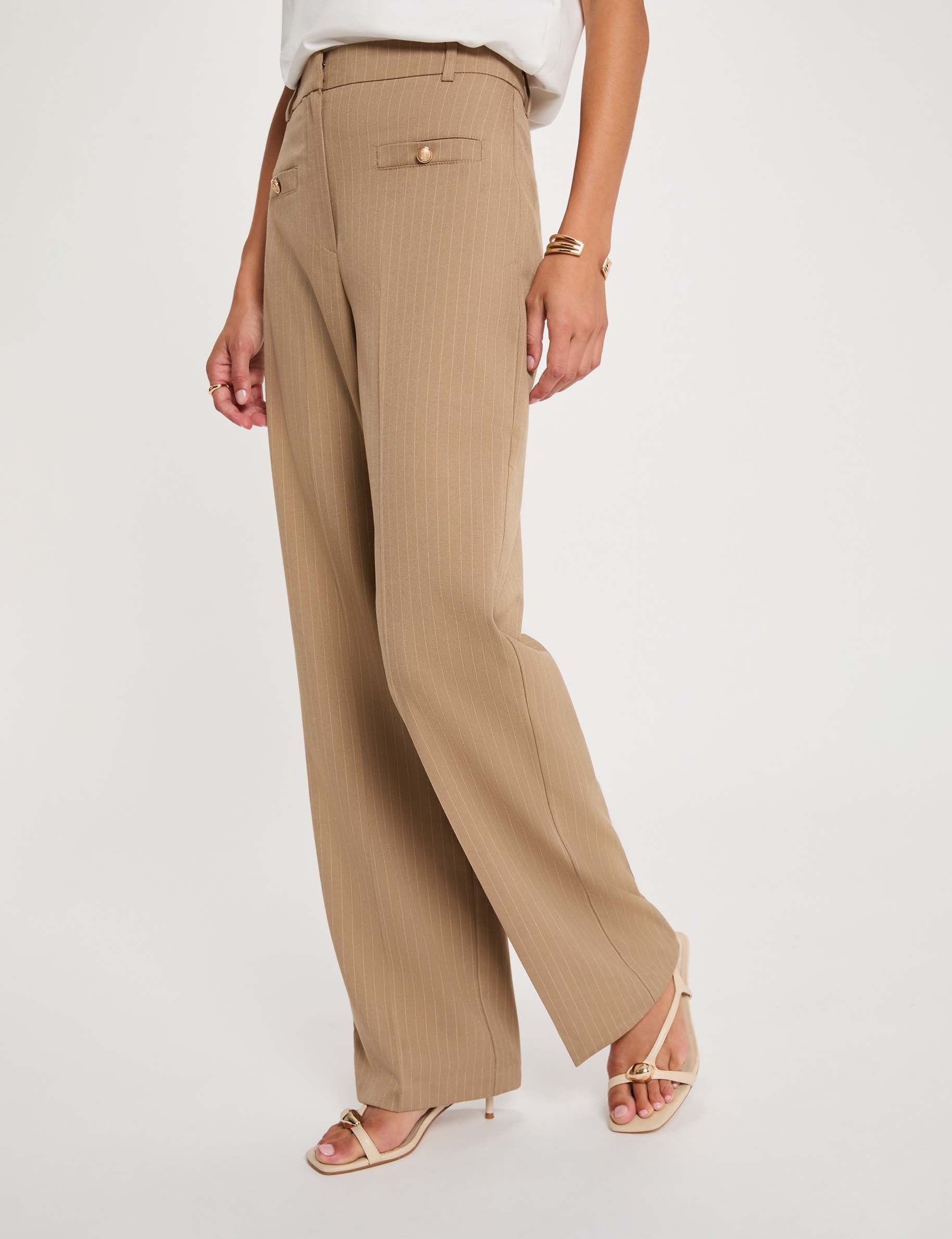 Pantalon droit taille haute taupe femme