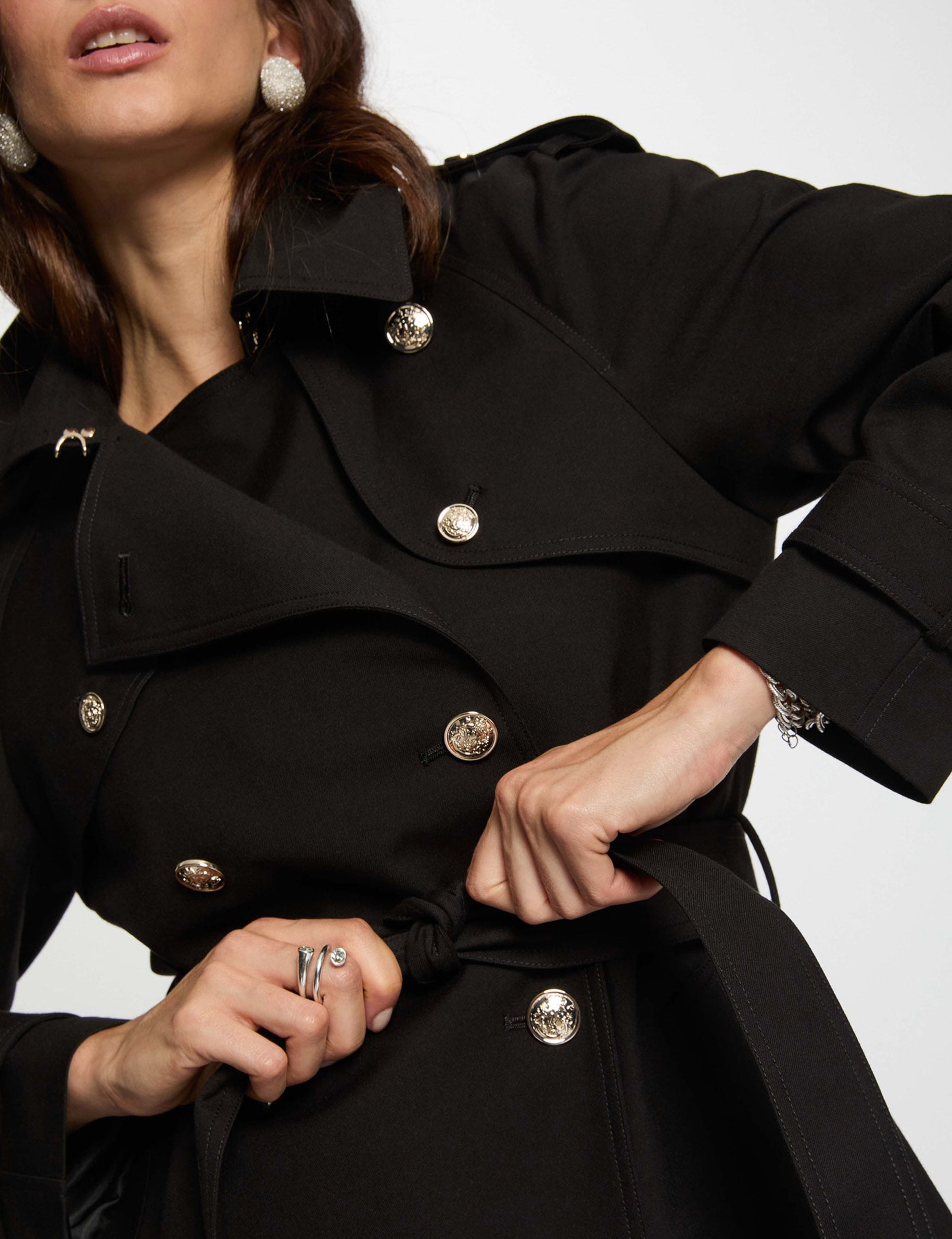 Trench long ceintur&eacute; noir femme