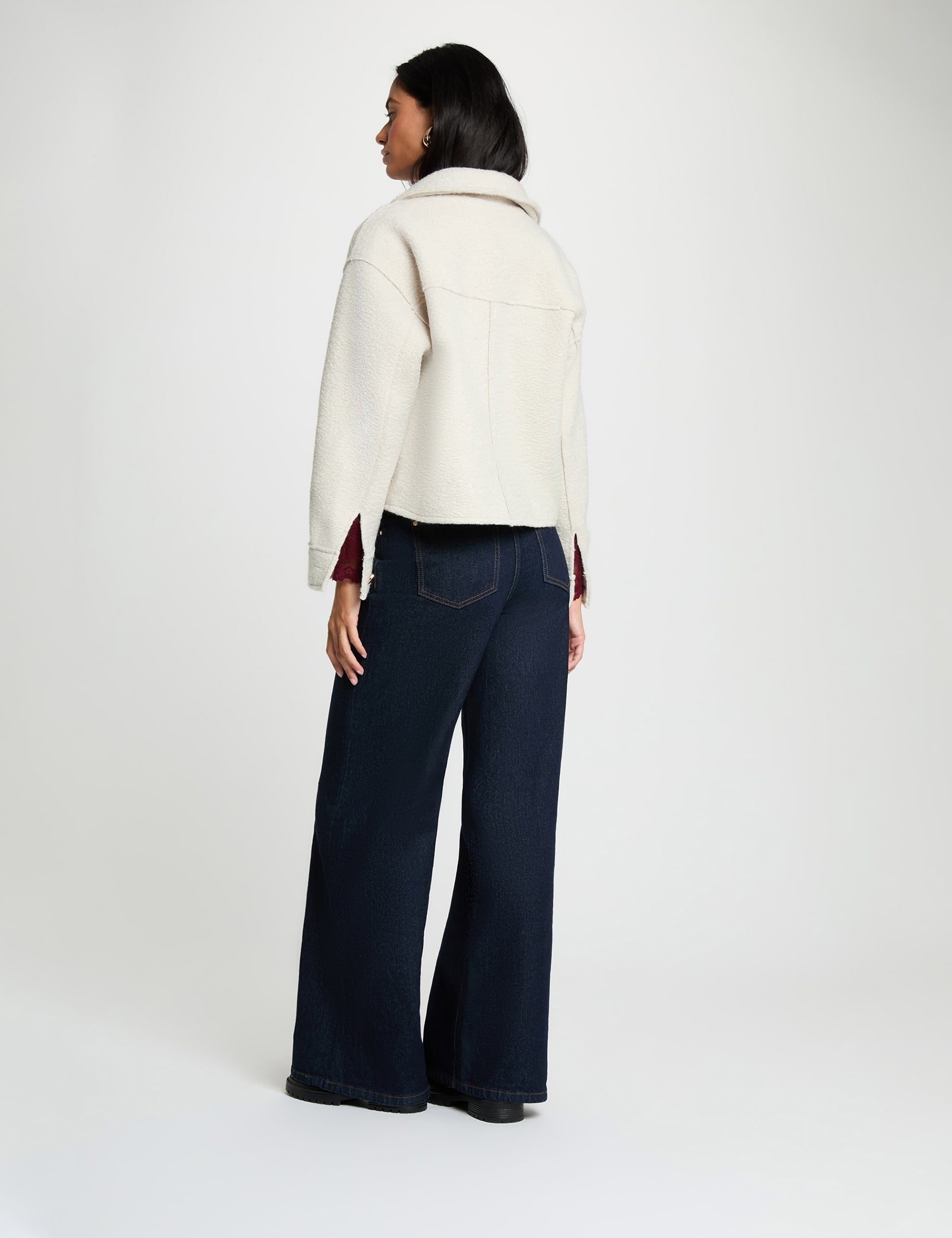 Manteau court duveteux ivoire femme