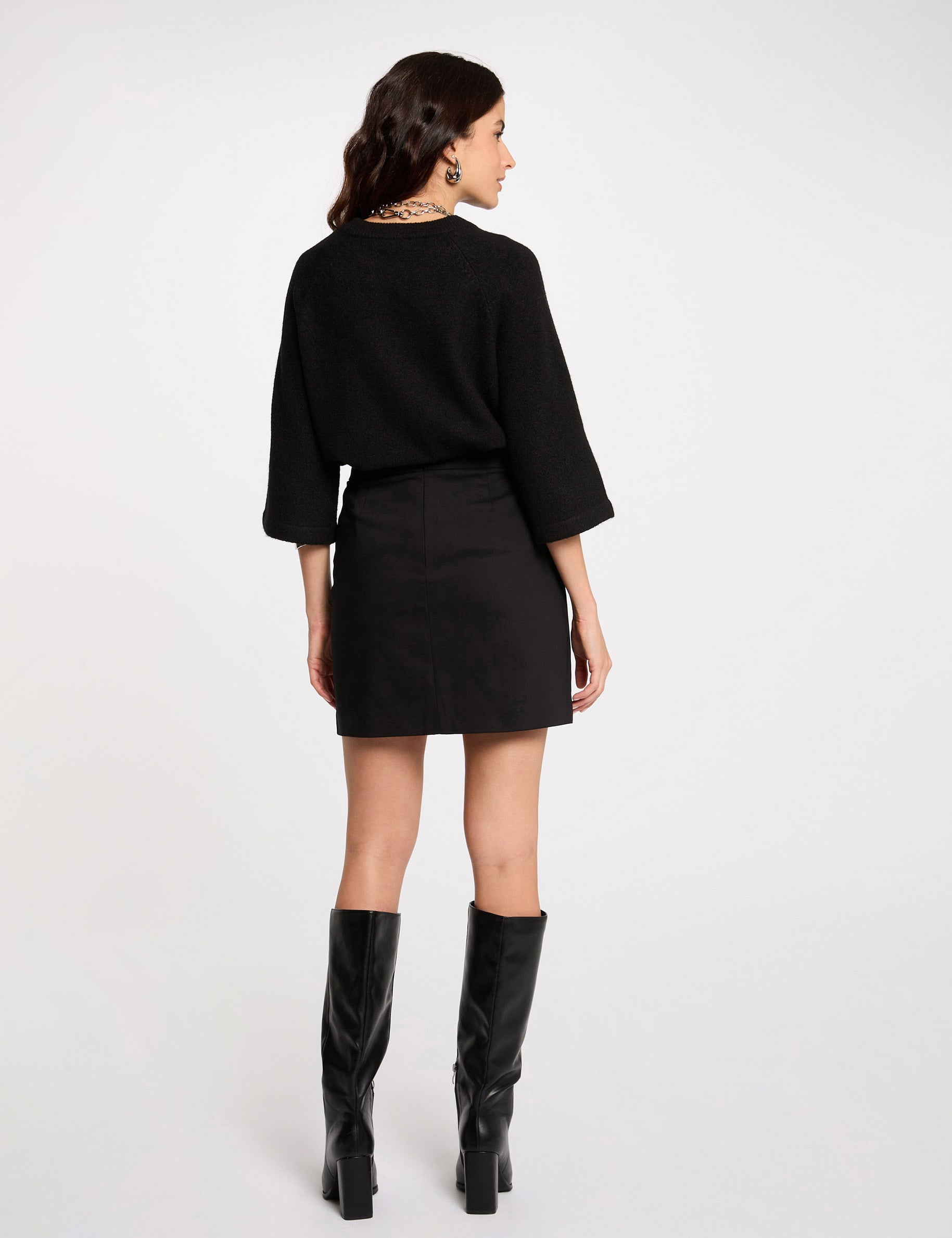Jupe courte &agrave; boutons noir femme