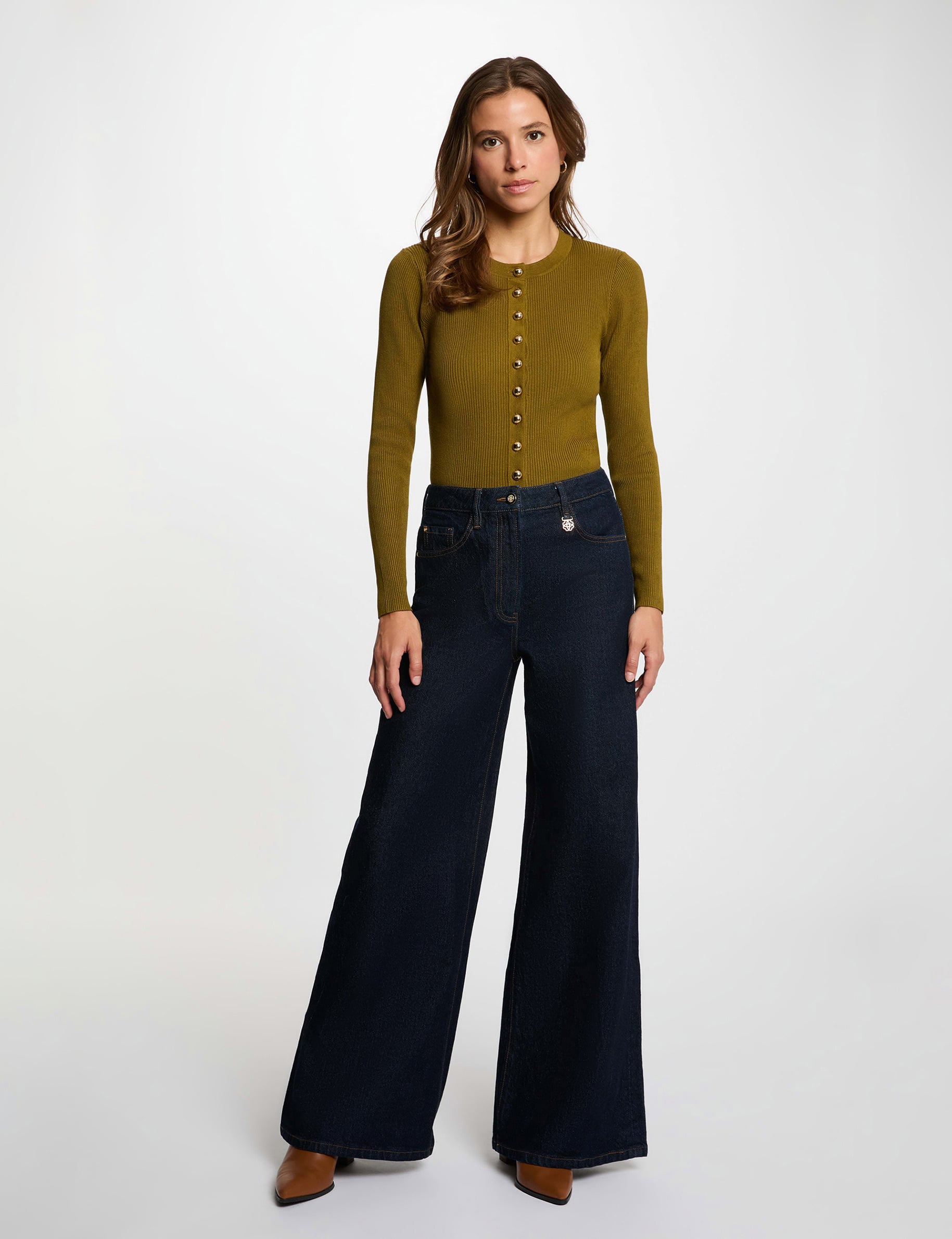 Jean large taille haute bleu femme