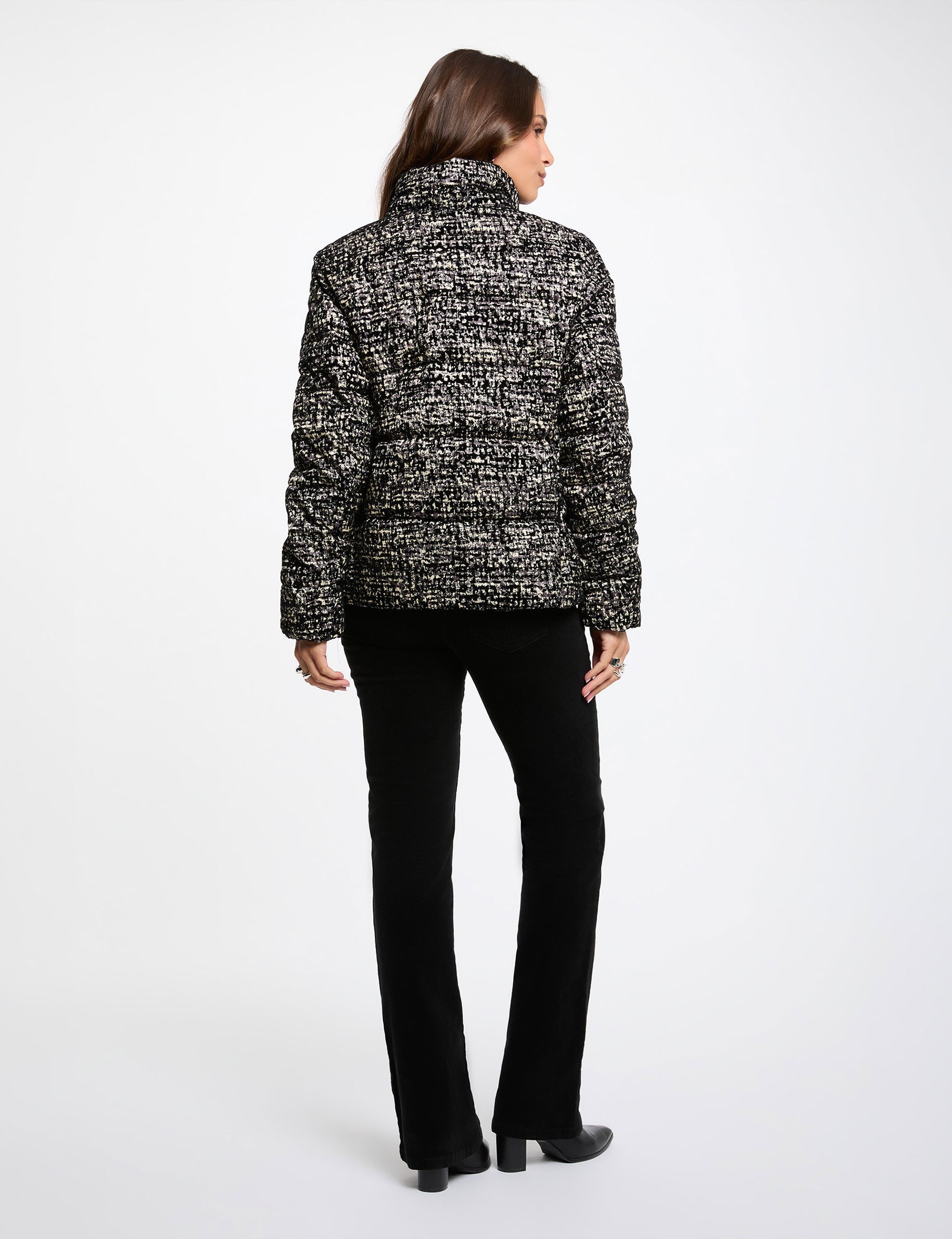 Doudoune tweed col montant multicolore femme