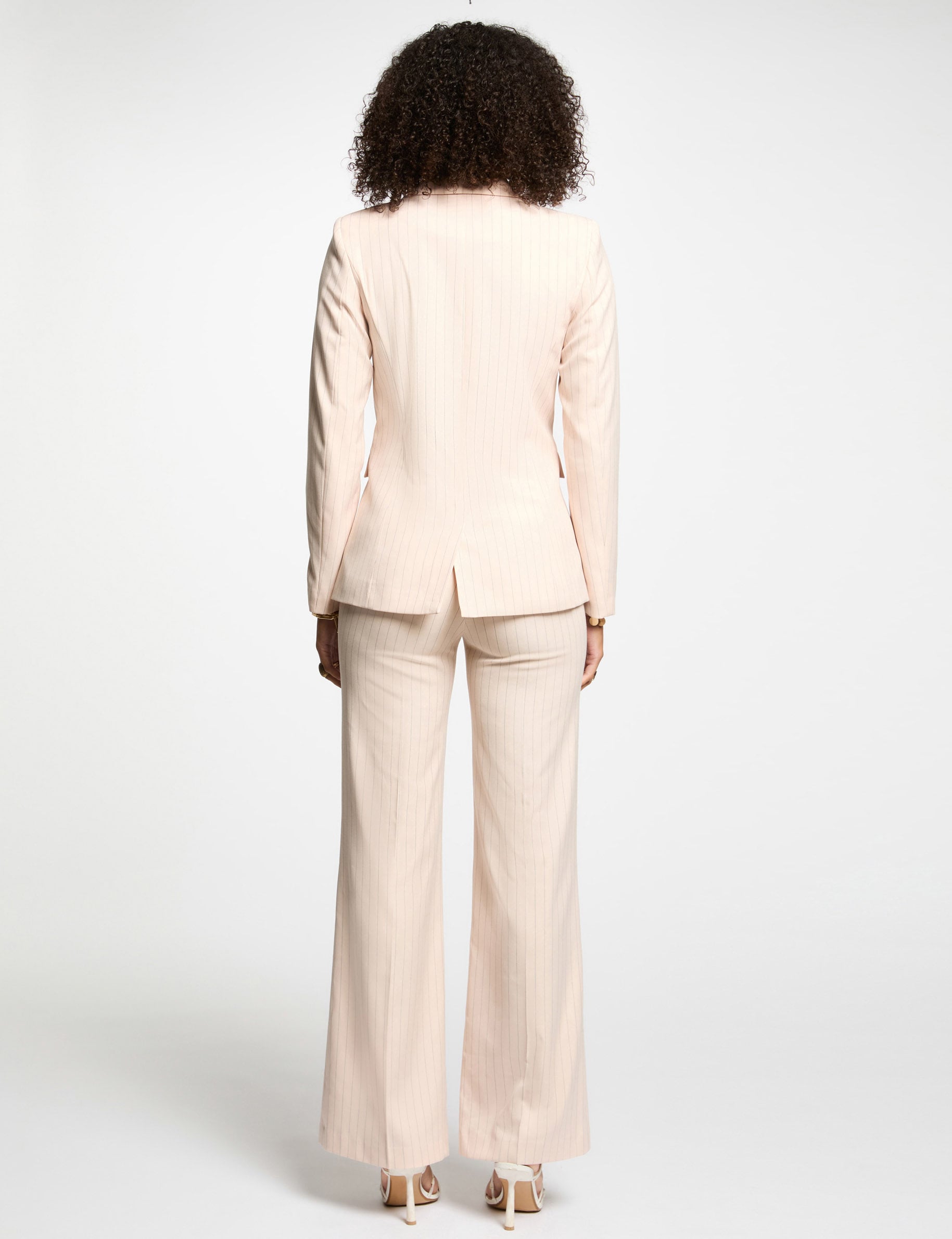 Blazer cintr&eacute; ray&eacute; rose clair femme