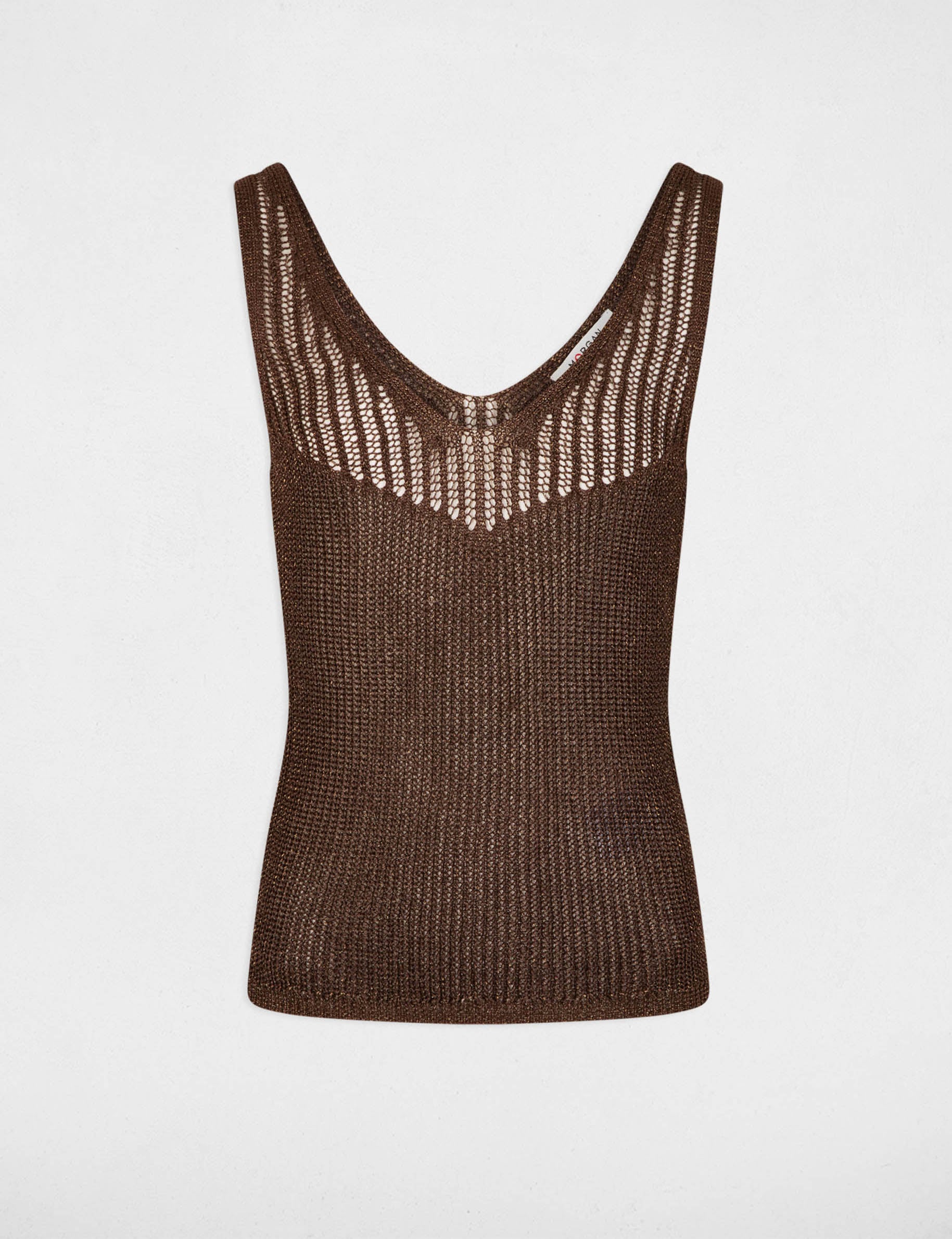 Debardeur ajust&eacute; col v marron fonc&eacute; femme