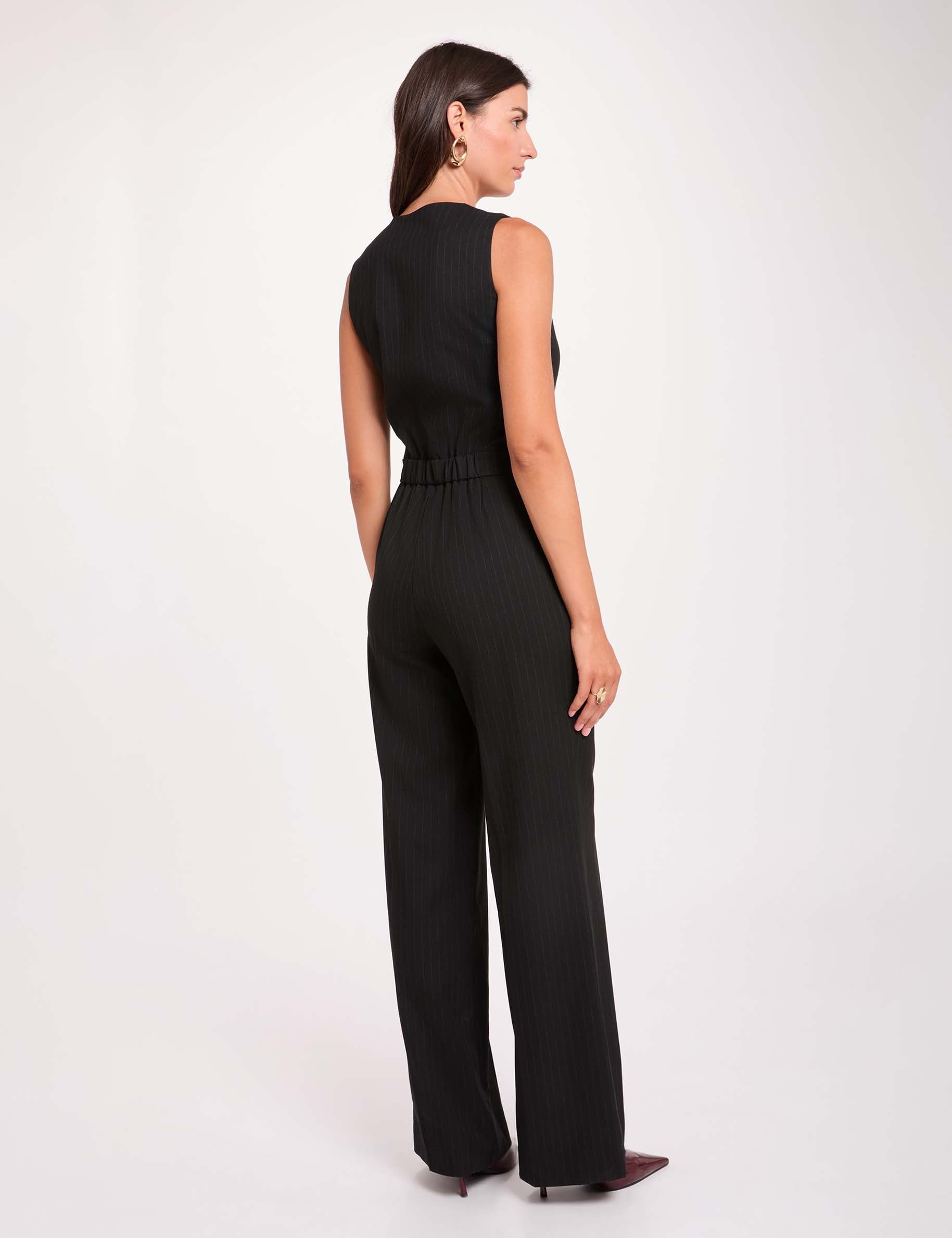 Combinaison fluide col v noir femme