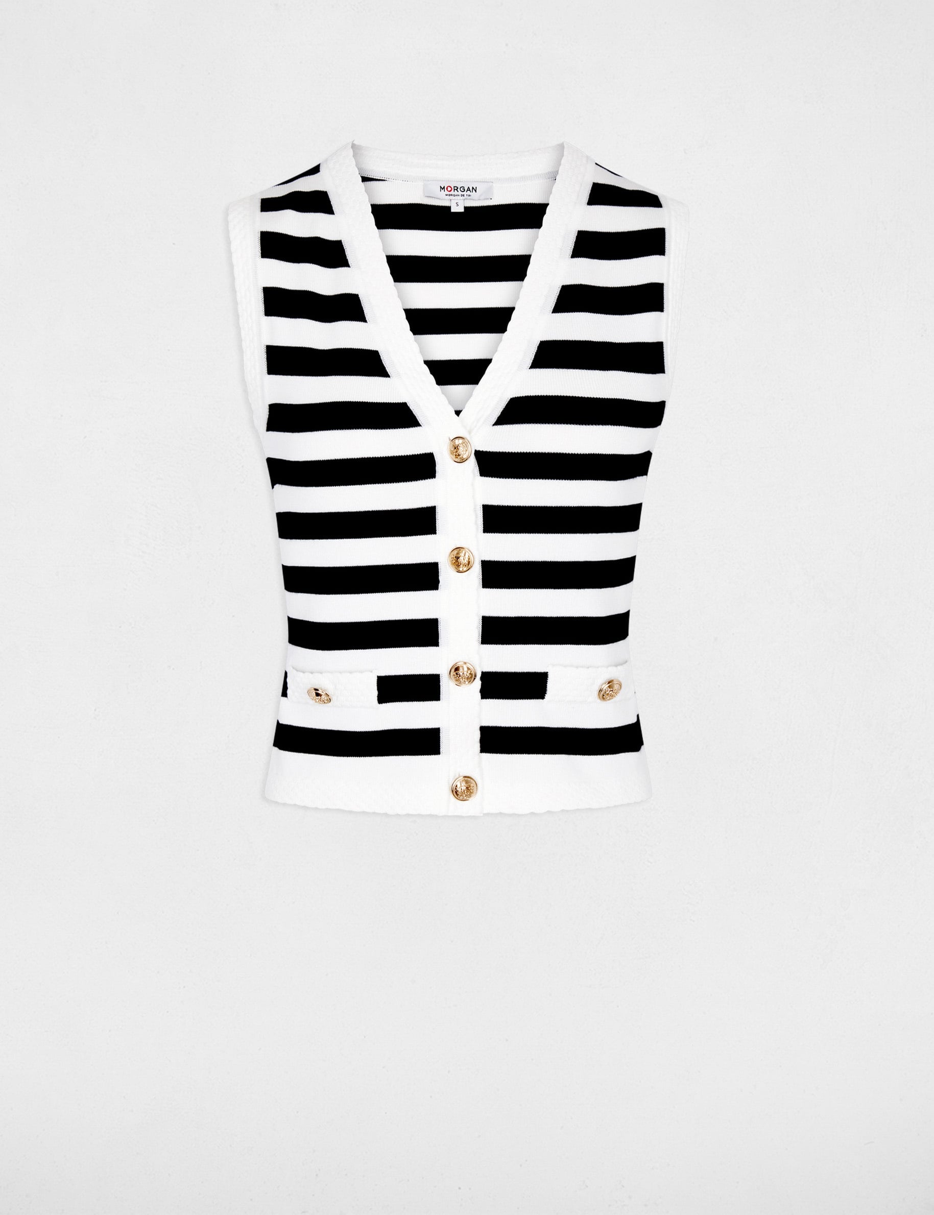 Gilet sans manches ray&eacute; blanc femme