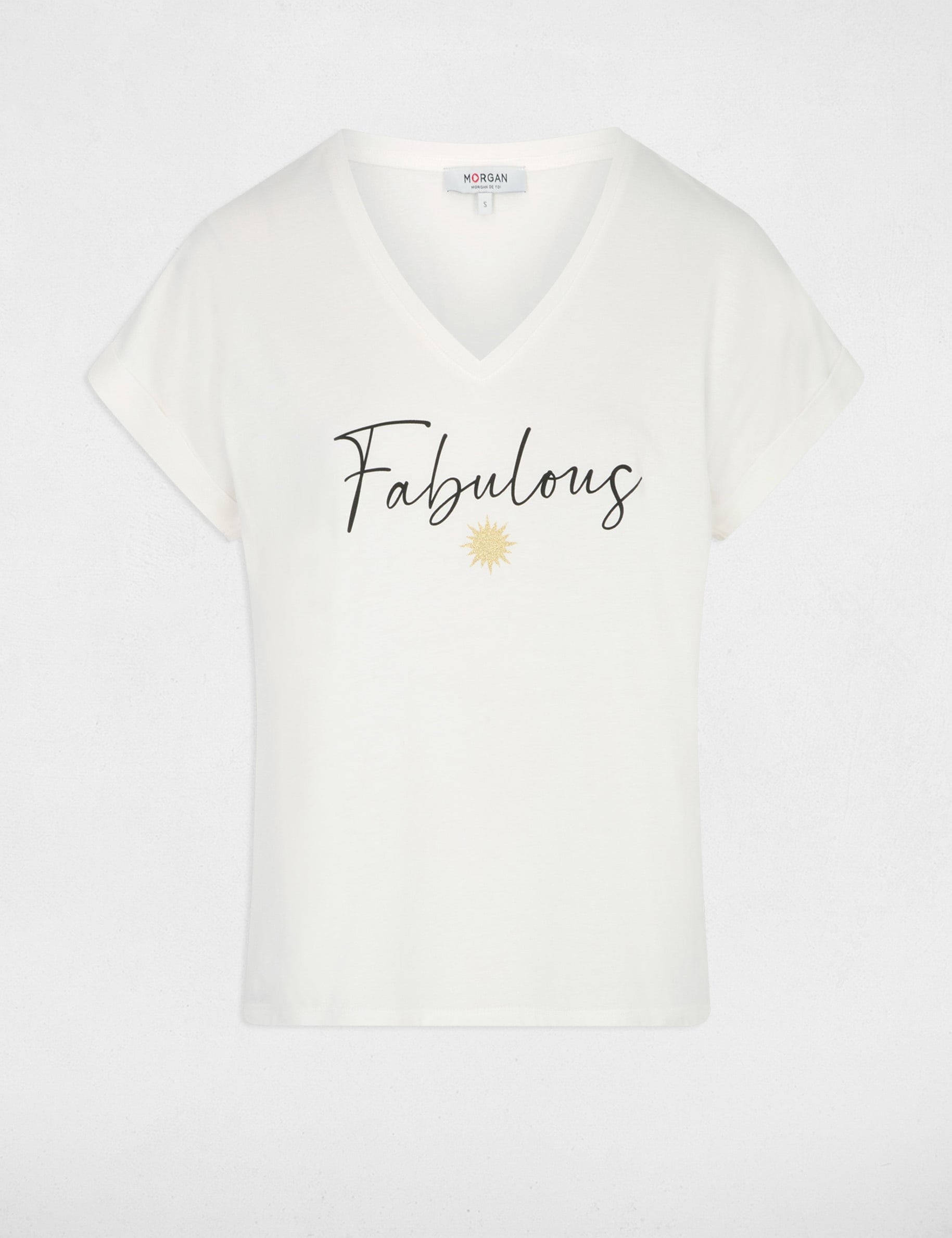 T-shirt col v manches courtes blanc femme