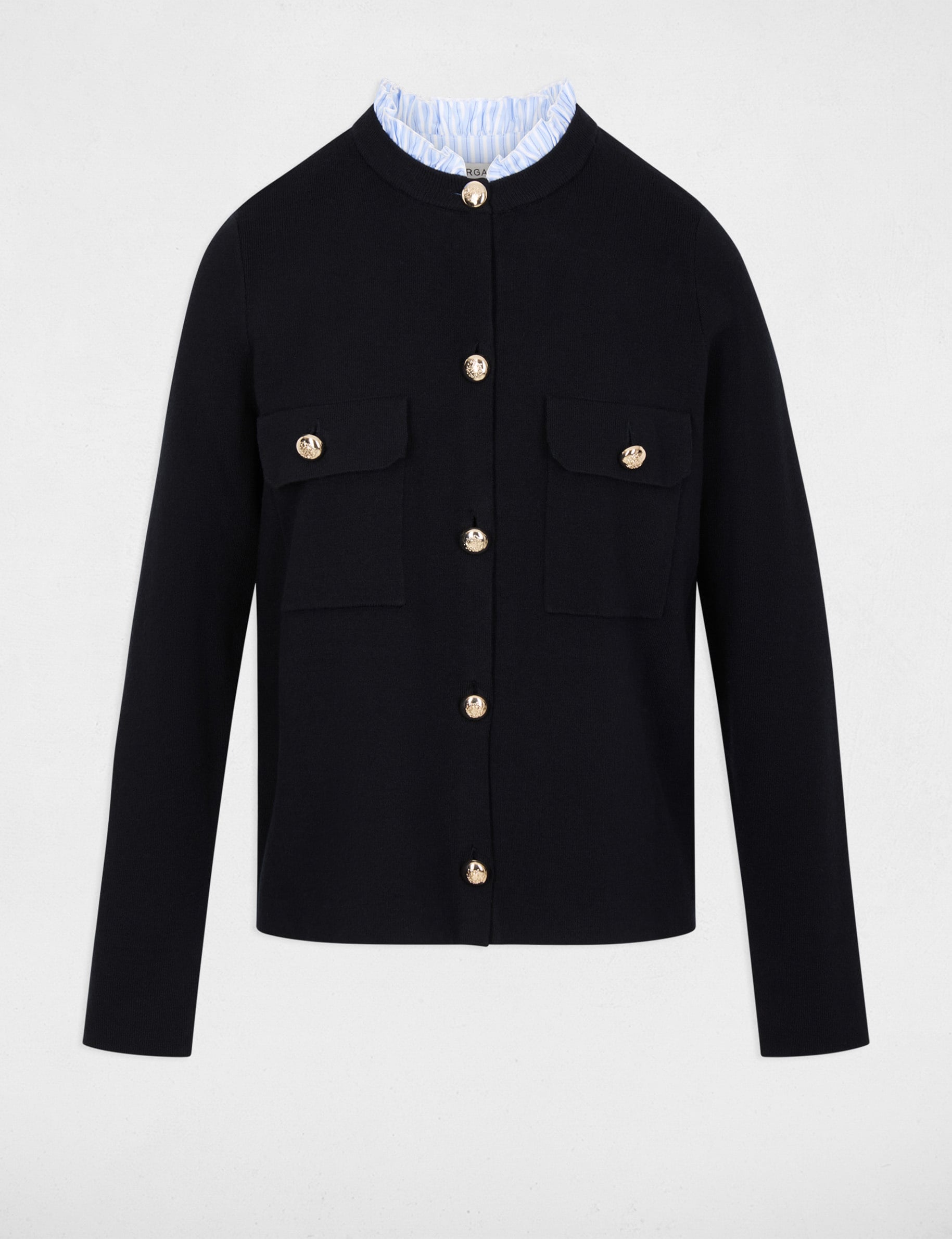 Gilet col &agrave; revers bleu marine femme