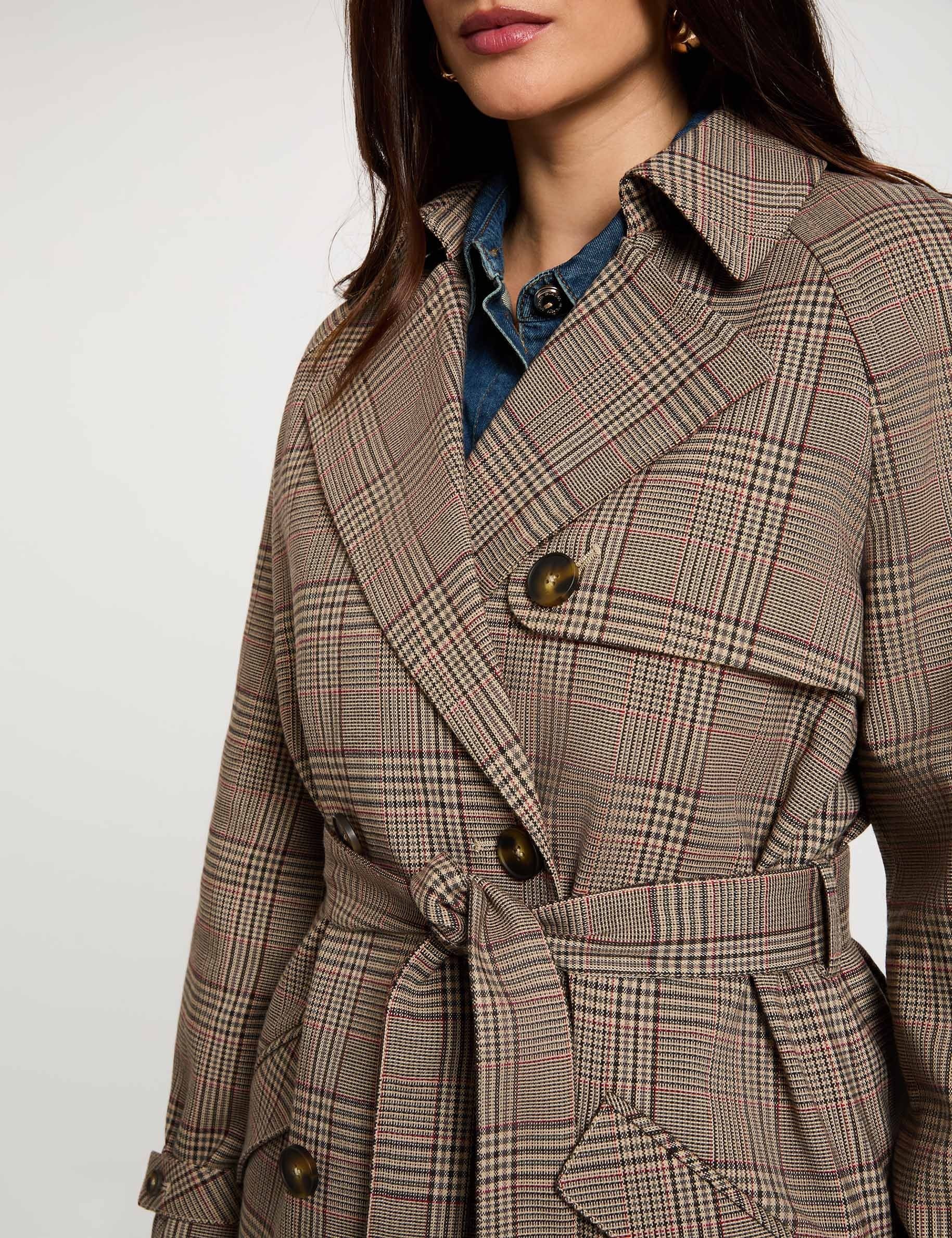 Trench long ceintur&eacute; multicolore femme
