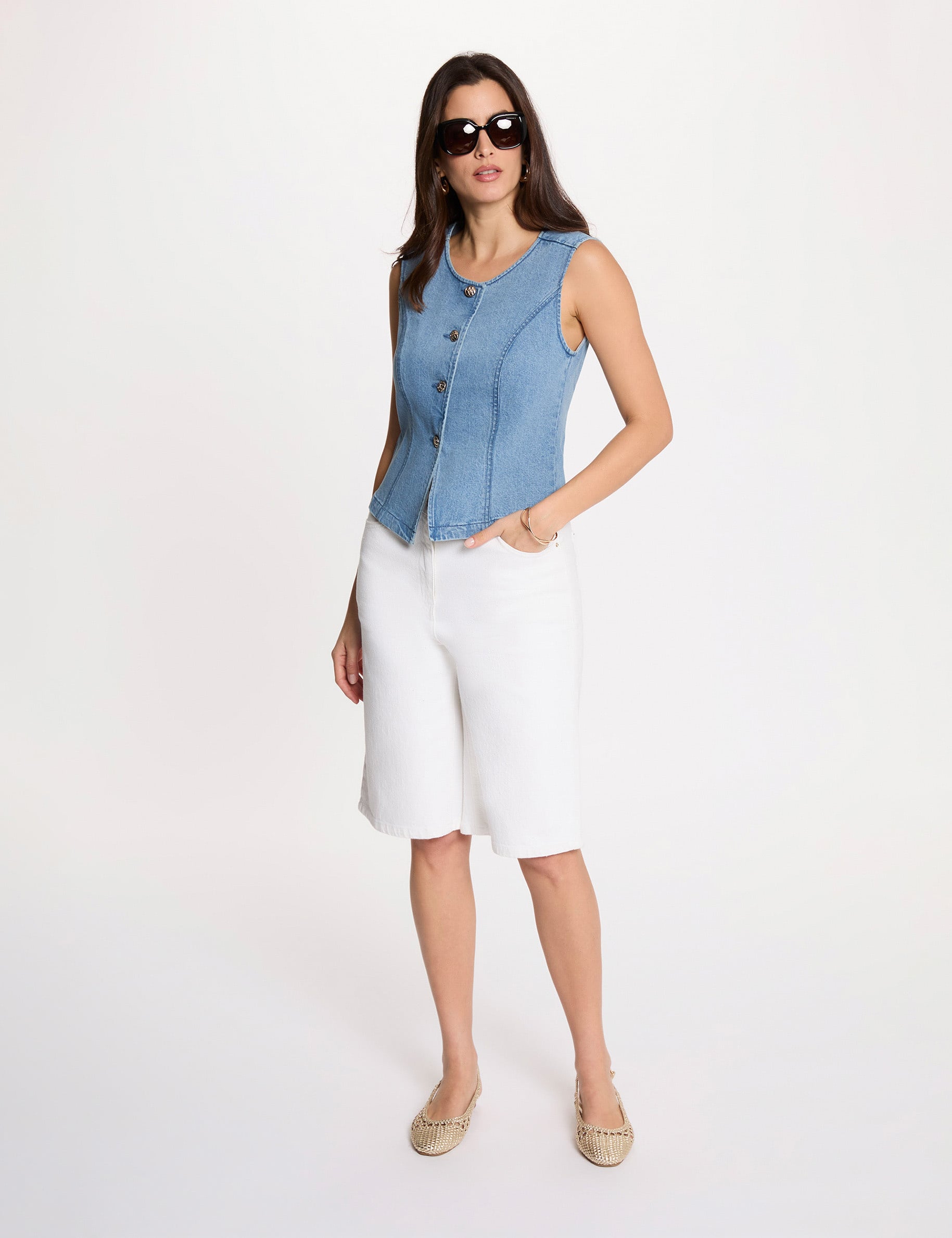 Gilet sans manches denim double stone femme