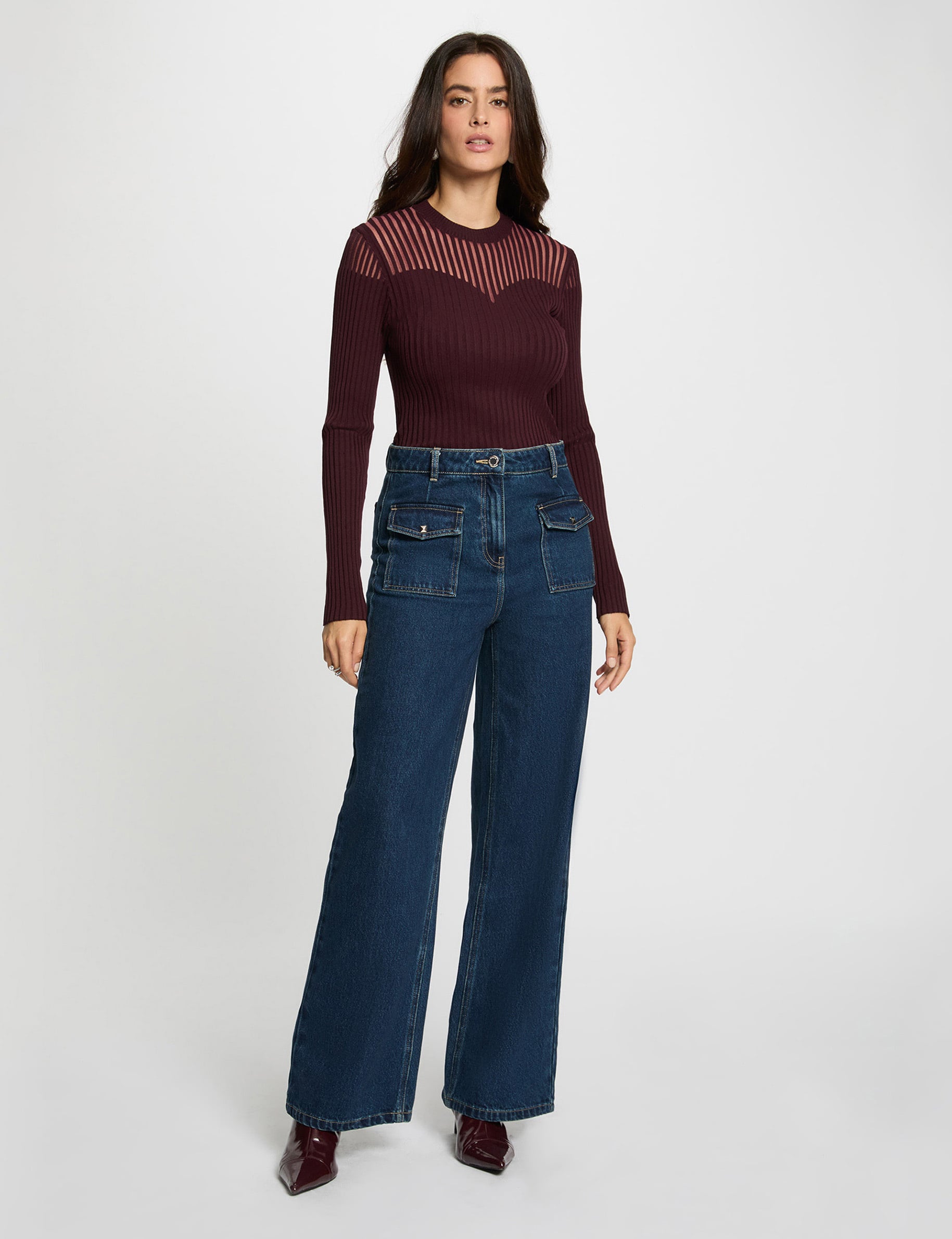 Pull manches longues prune femme