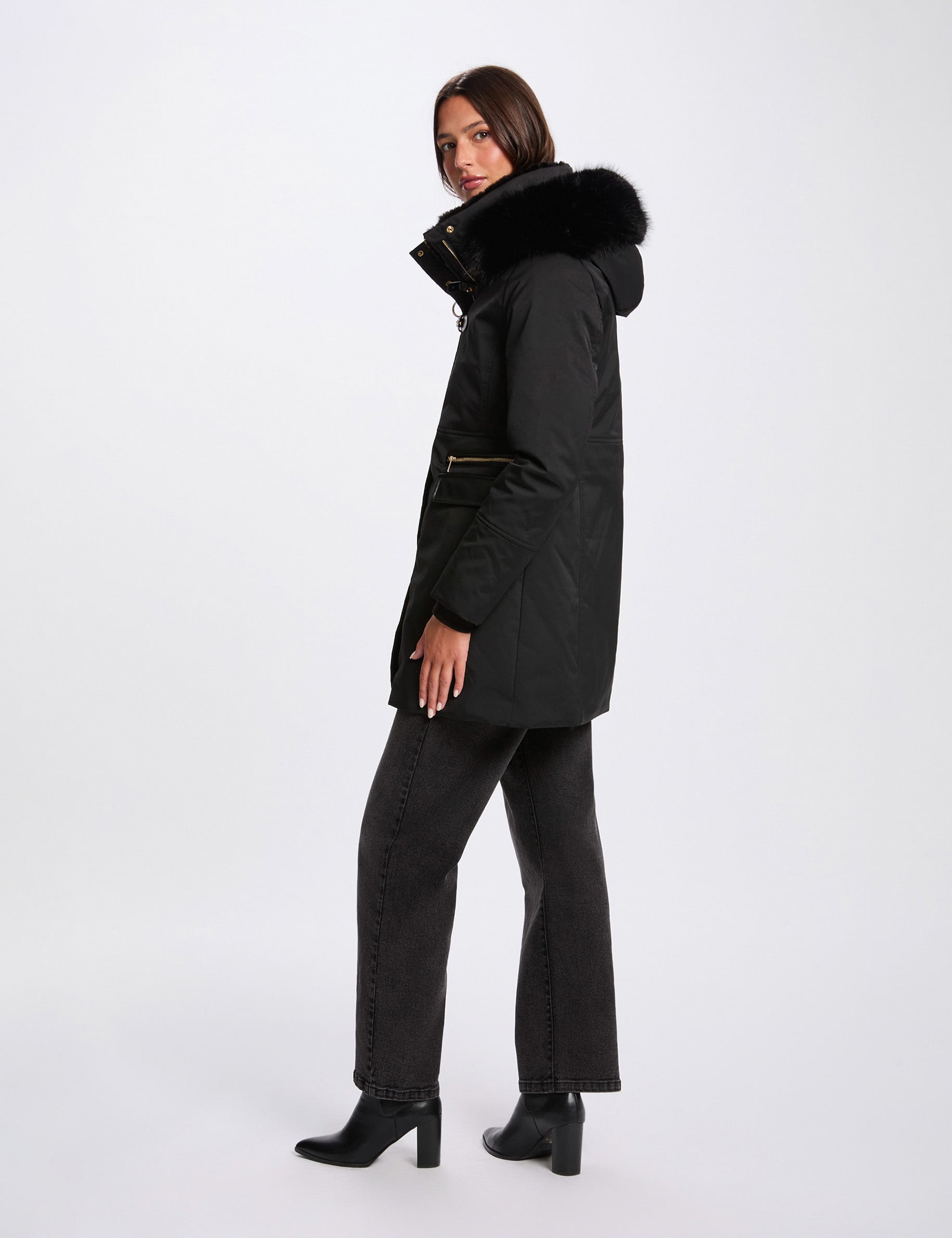 Parka droite mi-longue noir femme