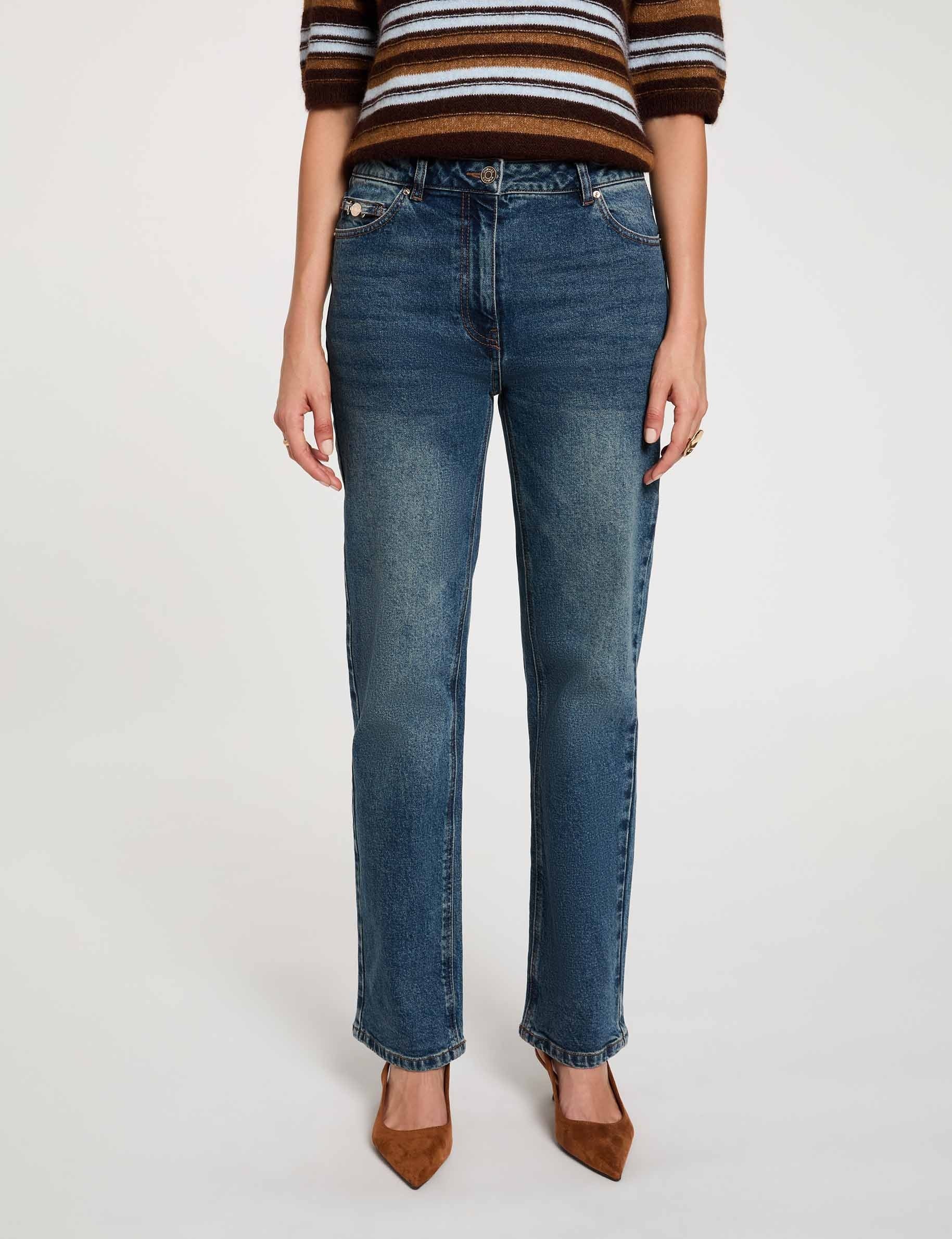 Jean droit taille haute denim stone femme