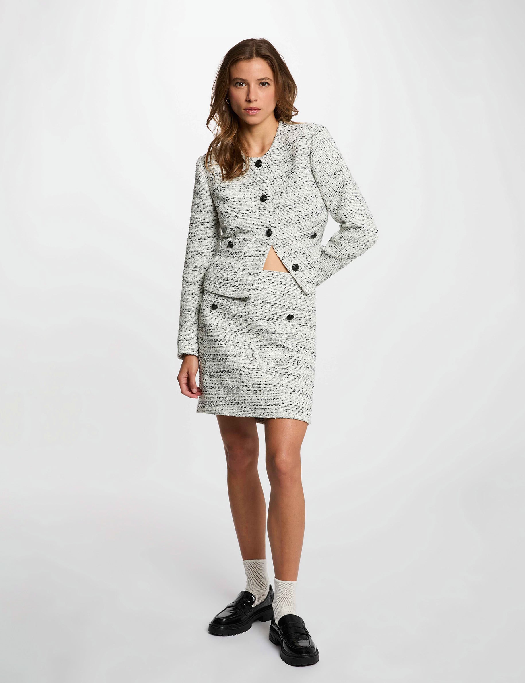 Jupe courte tweed ivoire femme