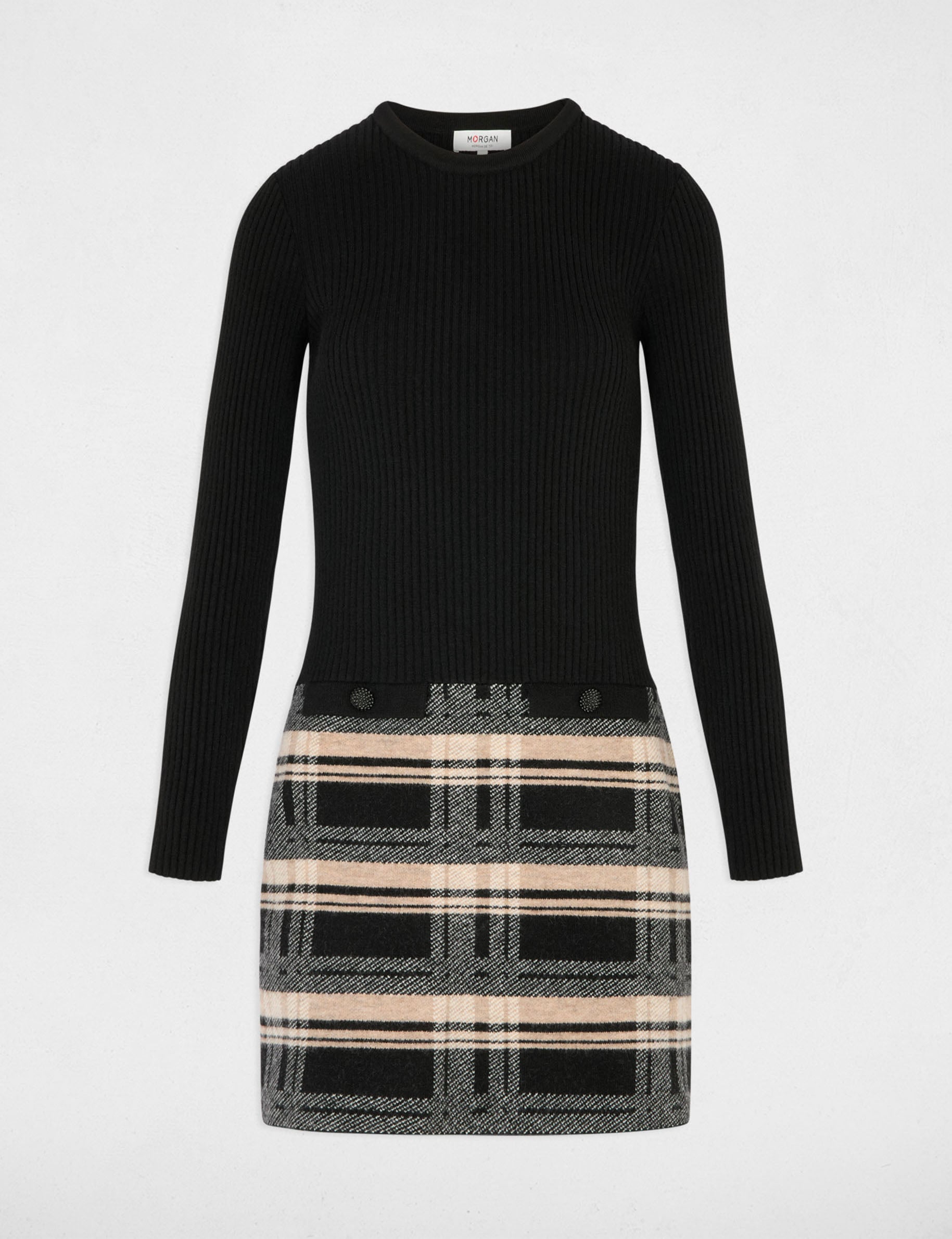 Robe tricot col rond noir femme