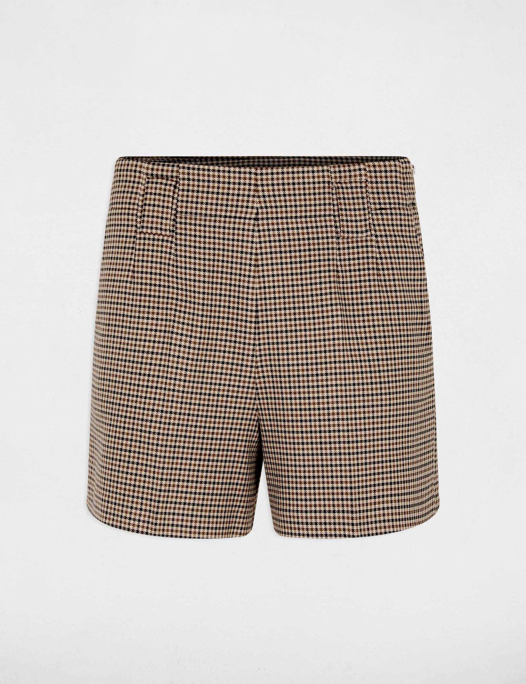 Short tweed taille haute marron femme