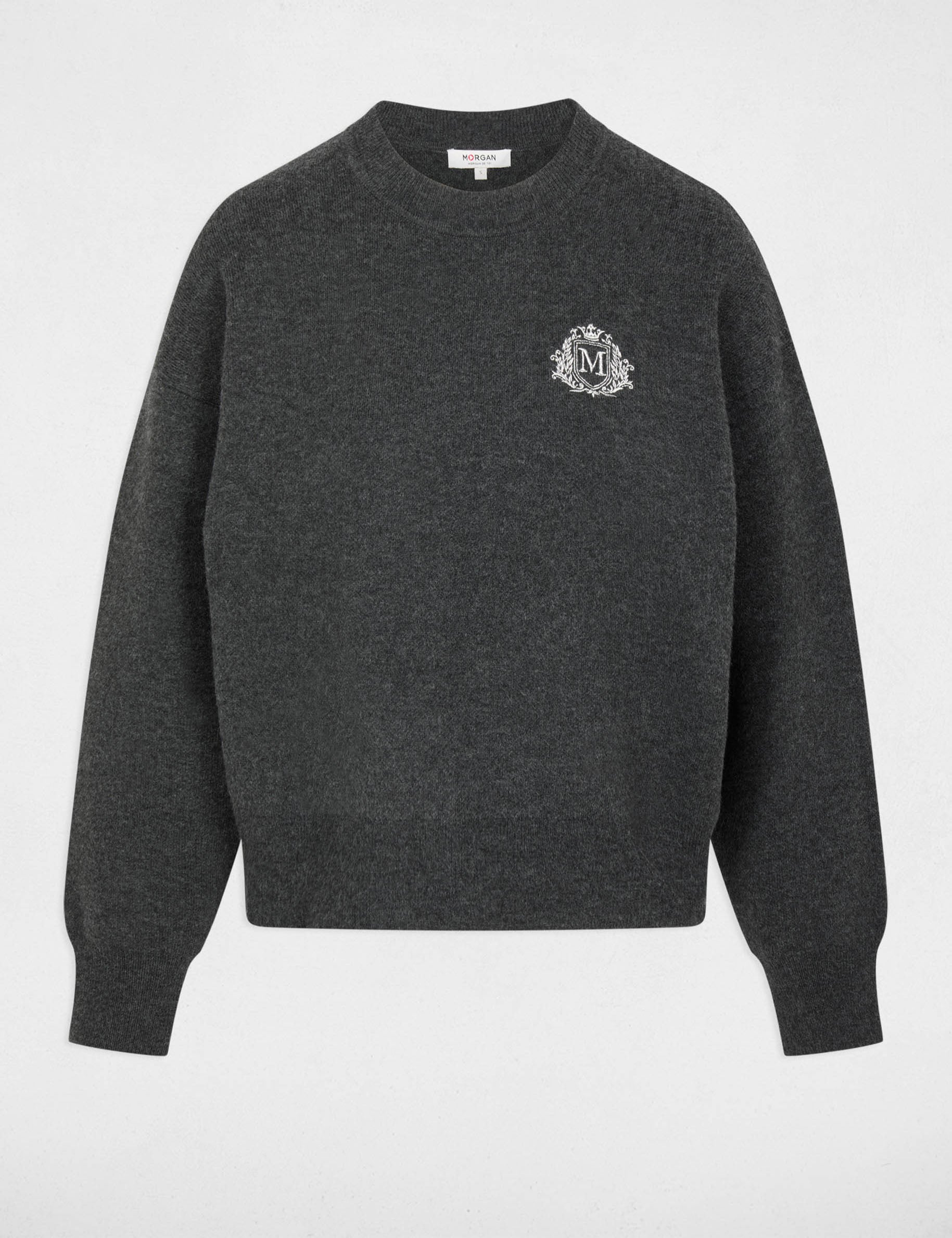 Pull col rond gris fonc&eacute; femme