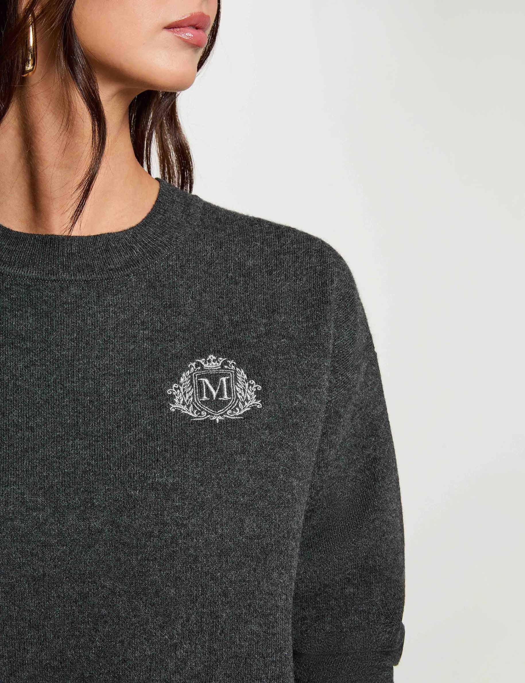Pull col rond gris fonc&eacute; femme