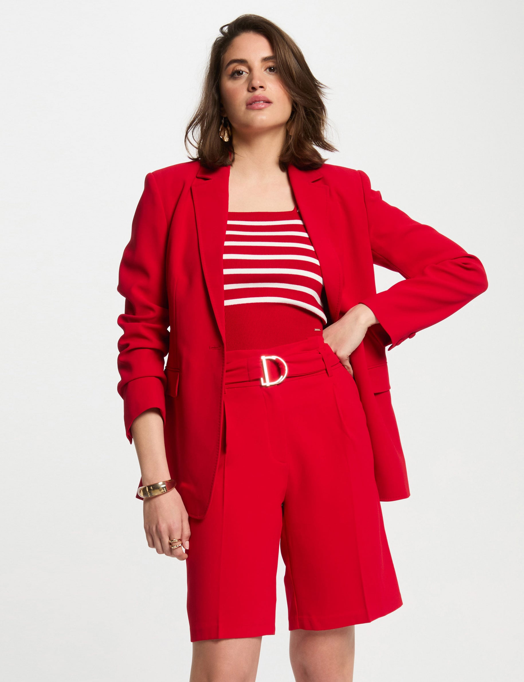 Bermuda droit &agrave; pinces rouge femme