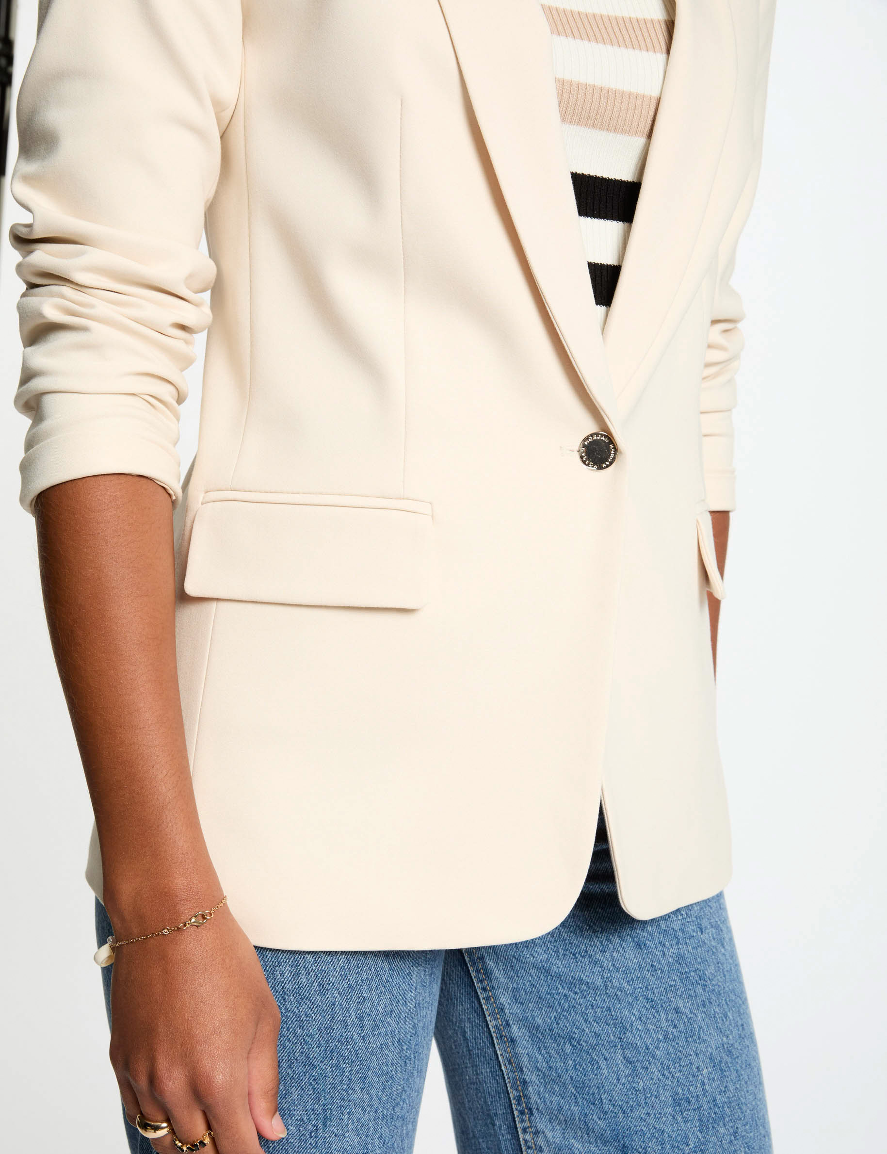 Veste courte col ch&acirc;le ivoire femme