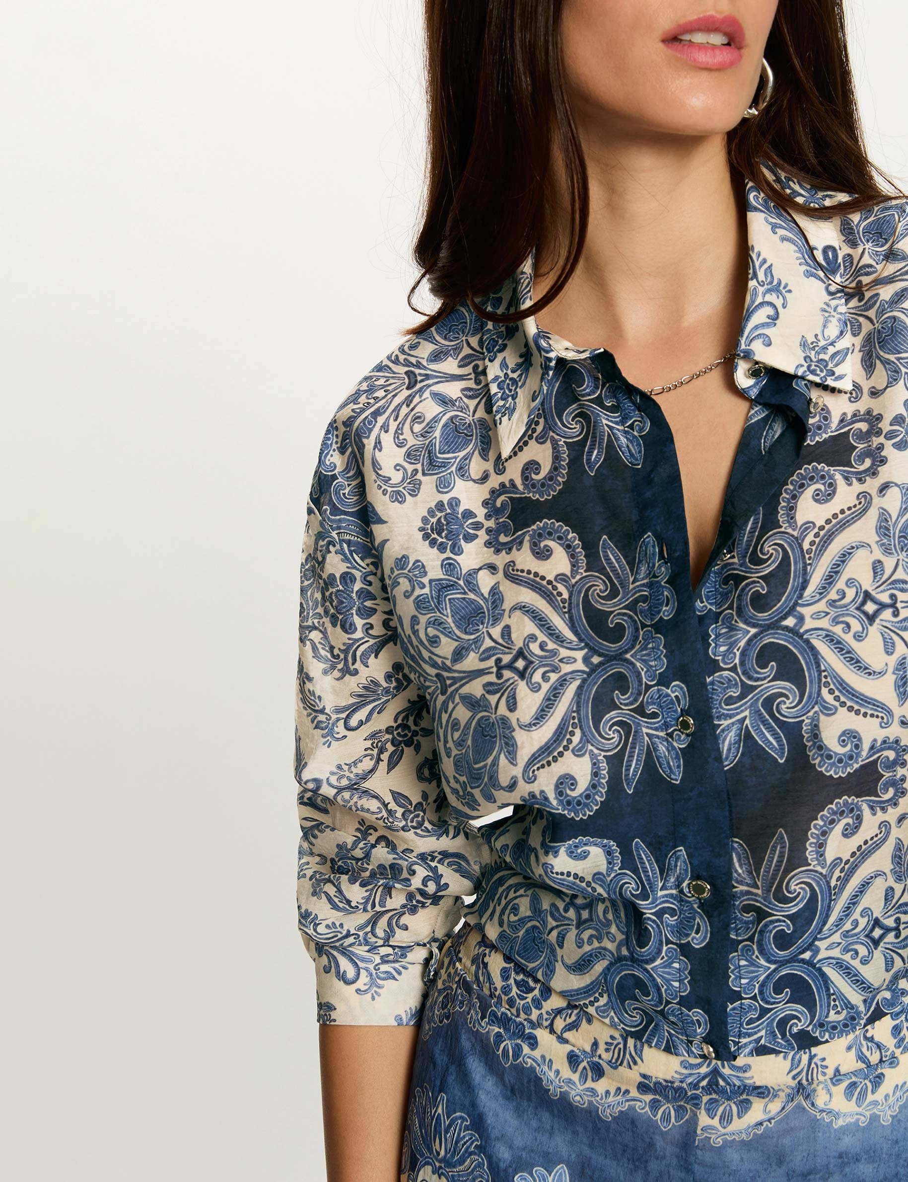 Chemise imprim&eacute;e col &agrave; revers multicolore femme