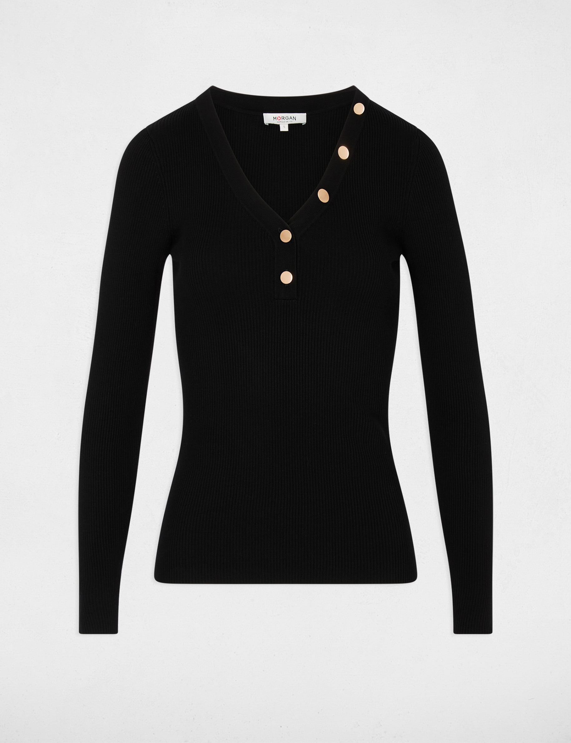 Pull col v ajust&eacute; noir femme
