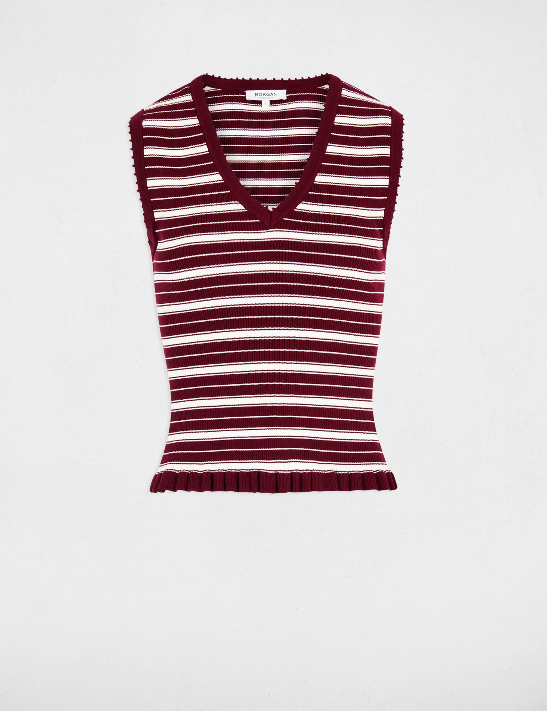 Pull sans manches col v bordeaux femme