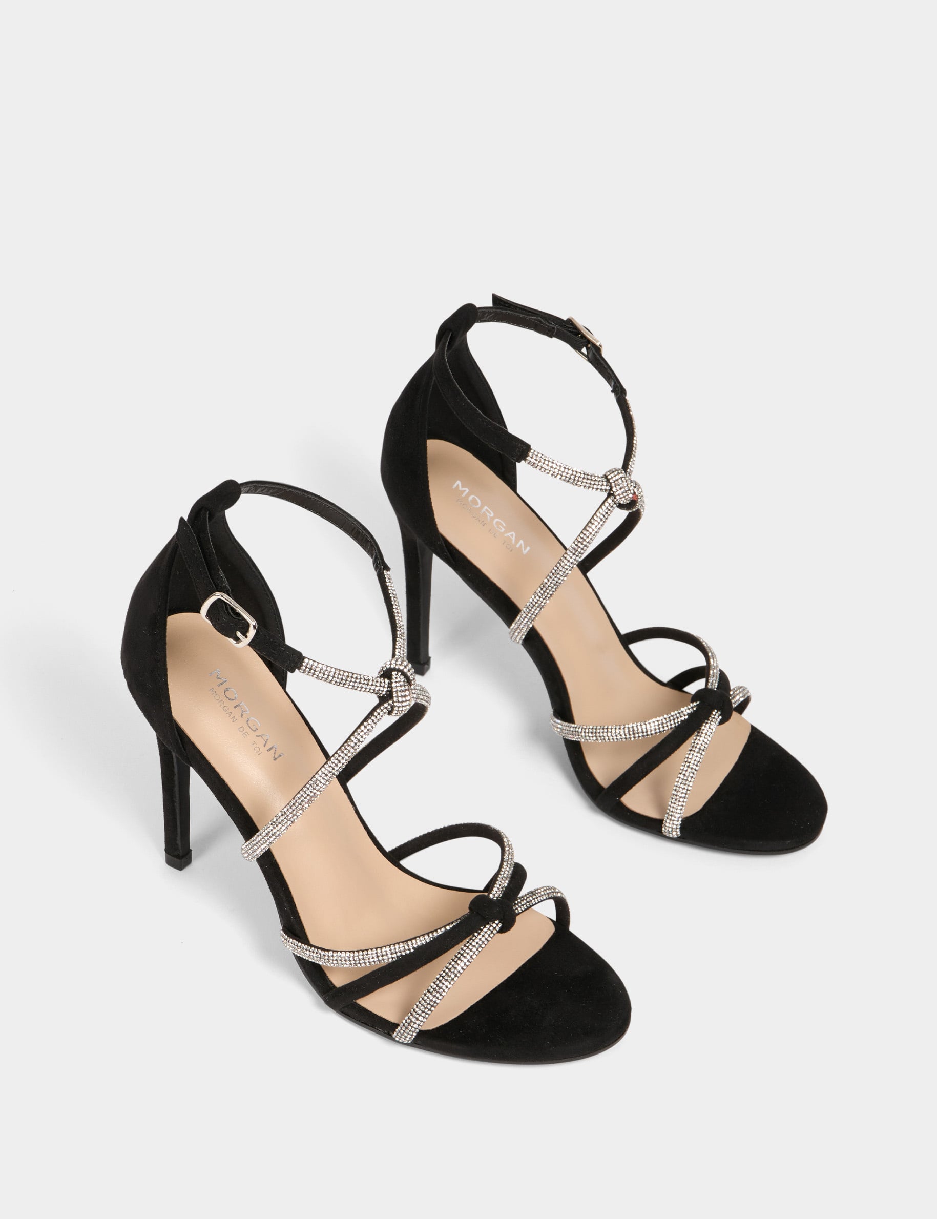 Sandales &agrave; talons avec brides strass noir femme
