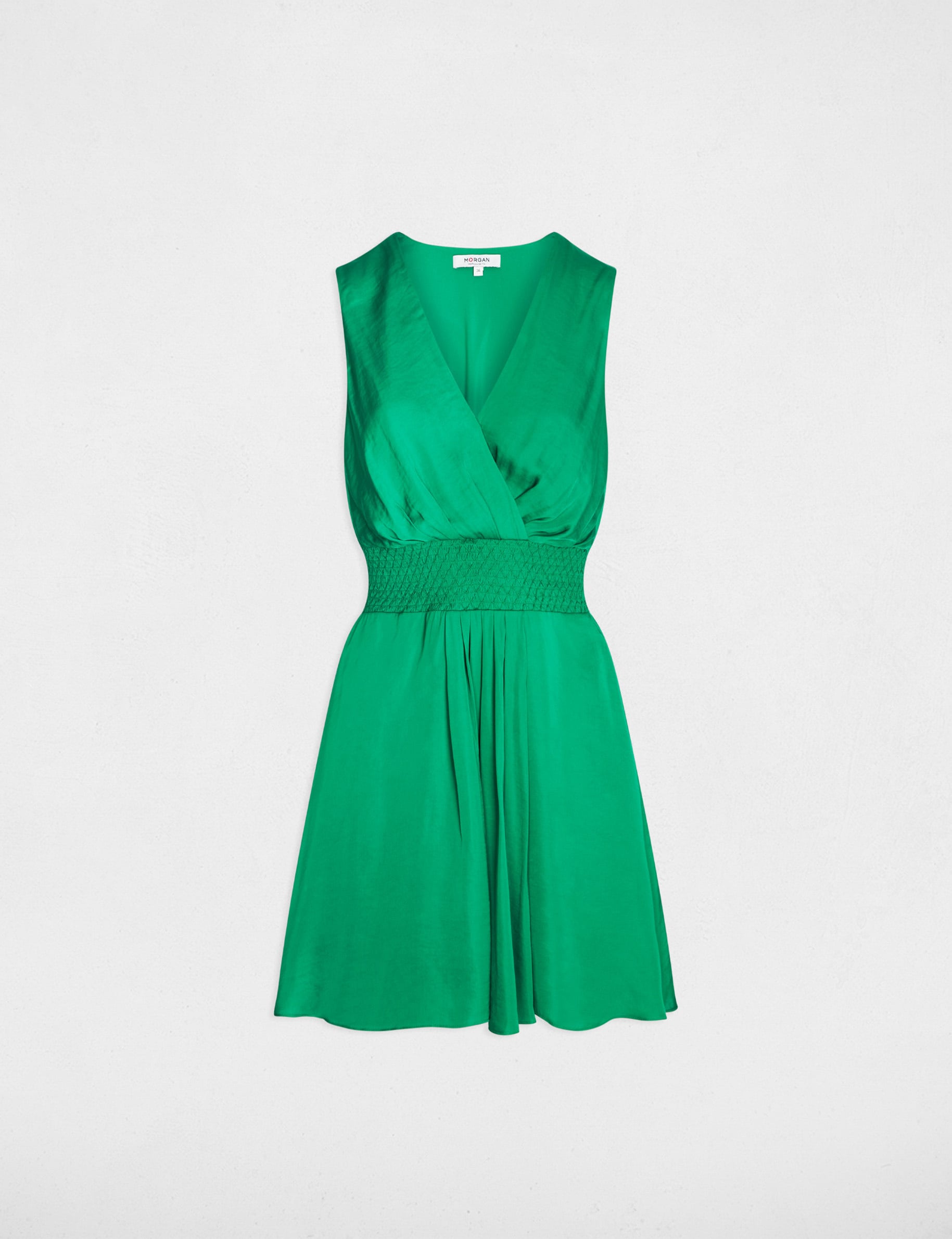 Robe courte droite fluide vert prairie femme