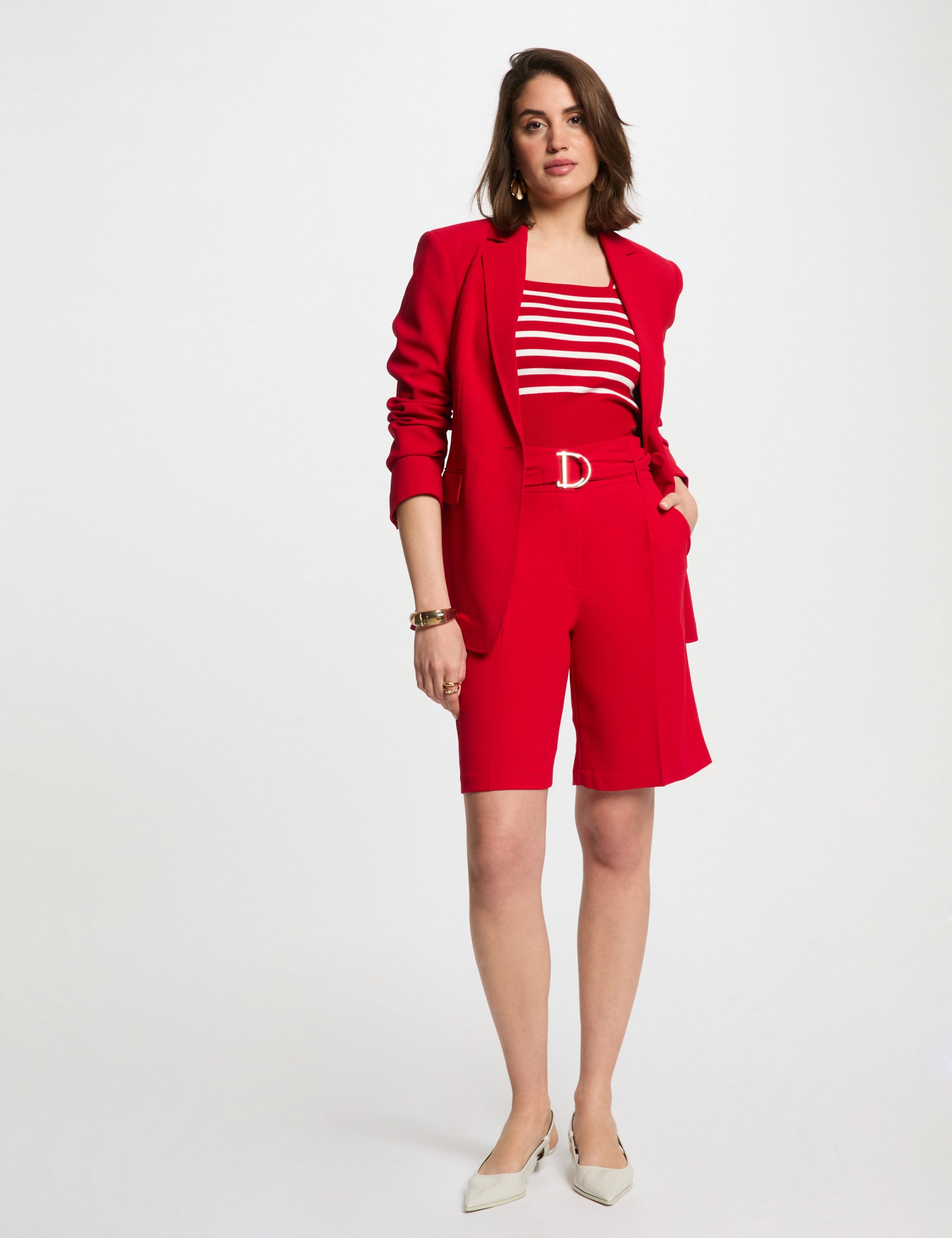 Bermuda droit &agrave; pinces rouge femme