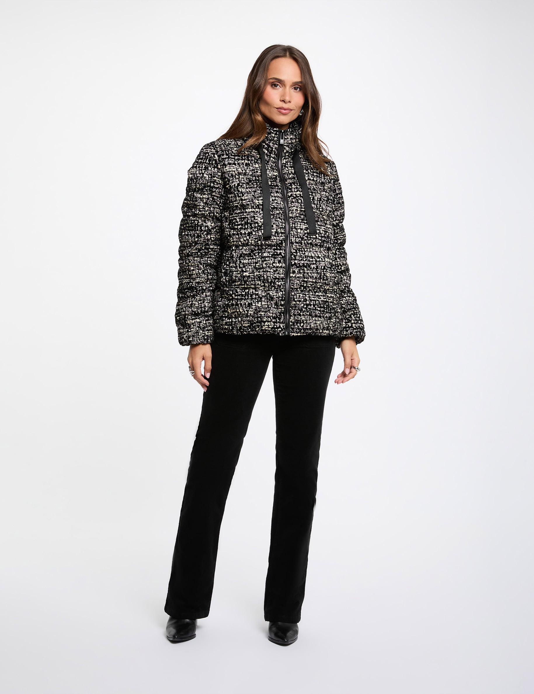 Doudoune tweed col montant multicolore femme
