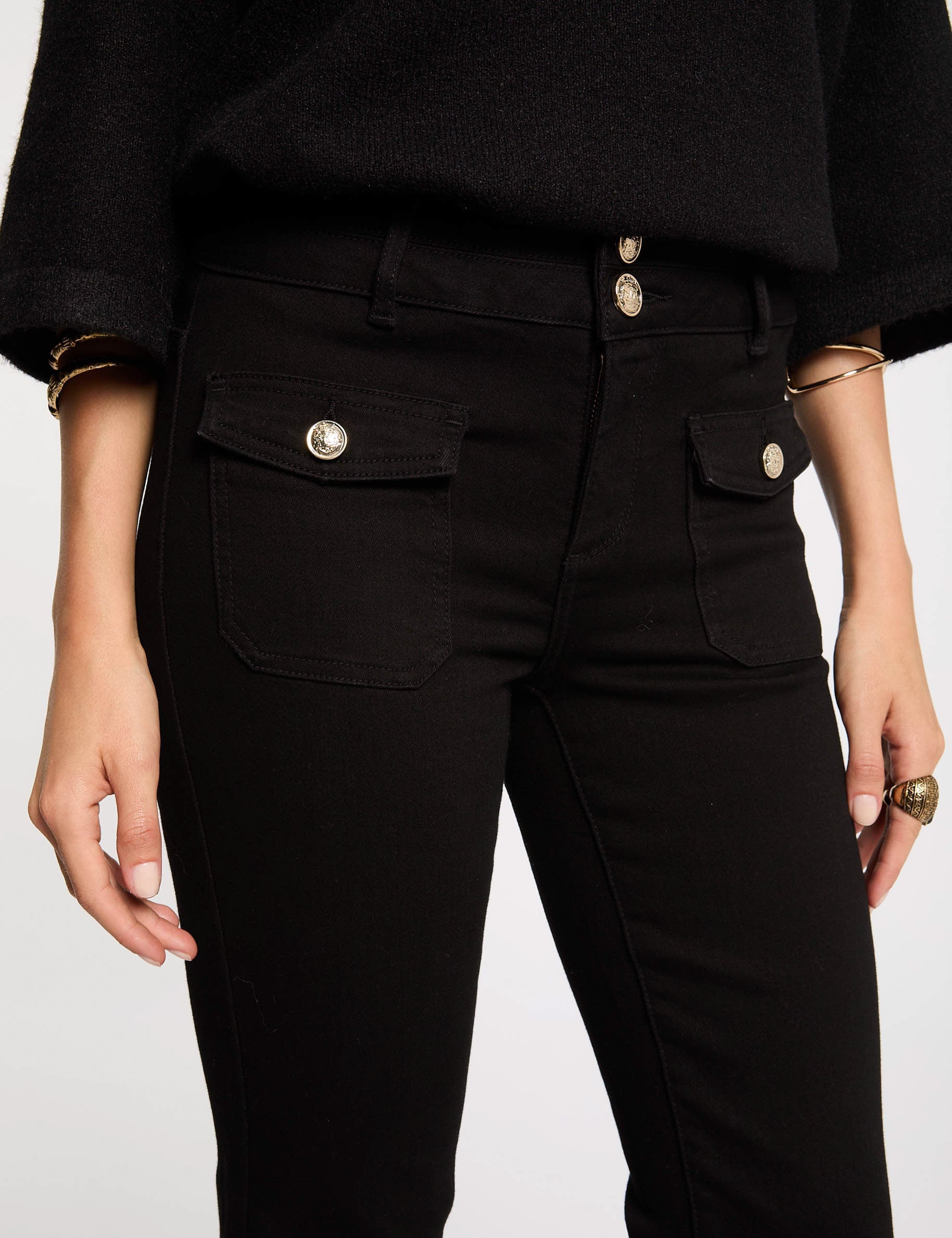 Jeans bootcut poches &agrave; rabat noir femme