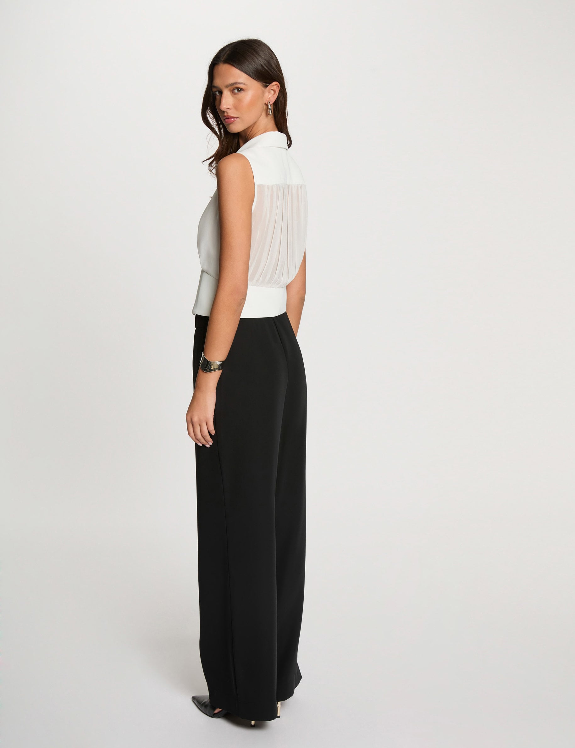 Top pliss&eacute; sans manches blanc femme