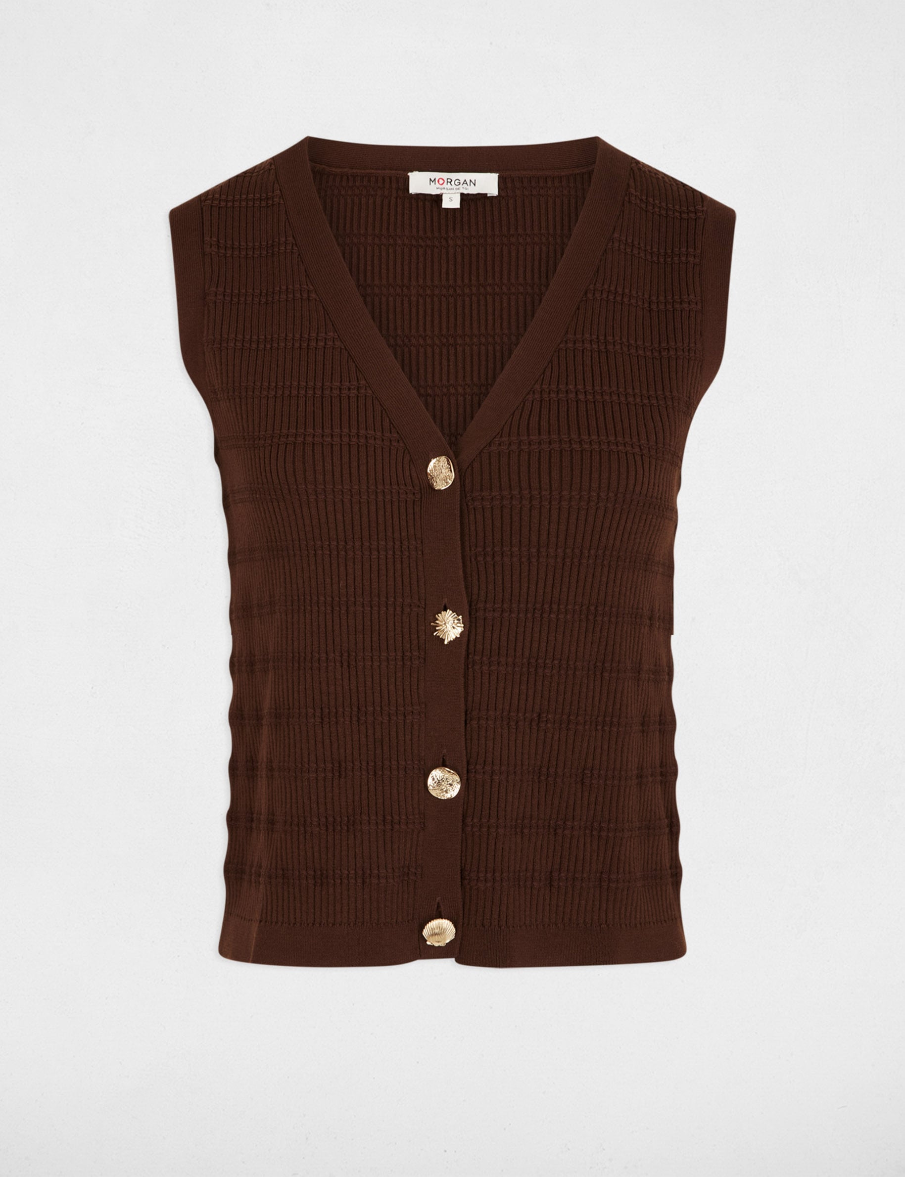 Gilet ajust&eacute; col v marron fonc&eacute; femme