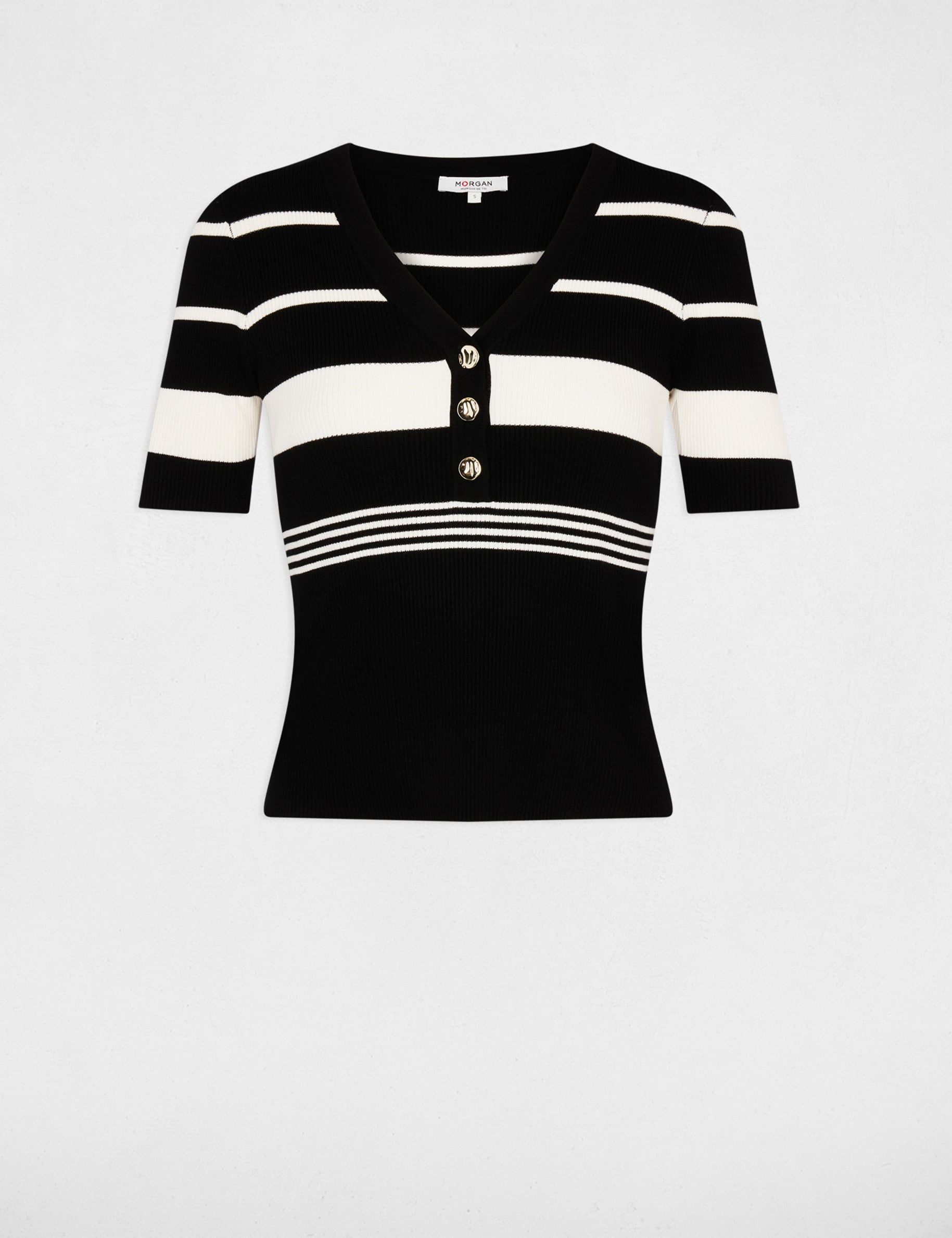 Pull fin col v noir femme