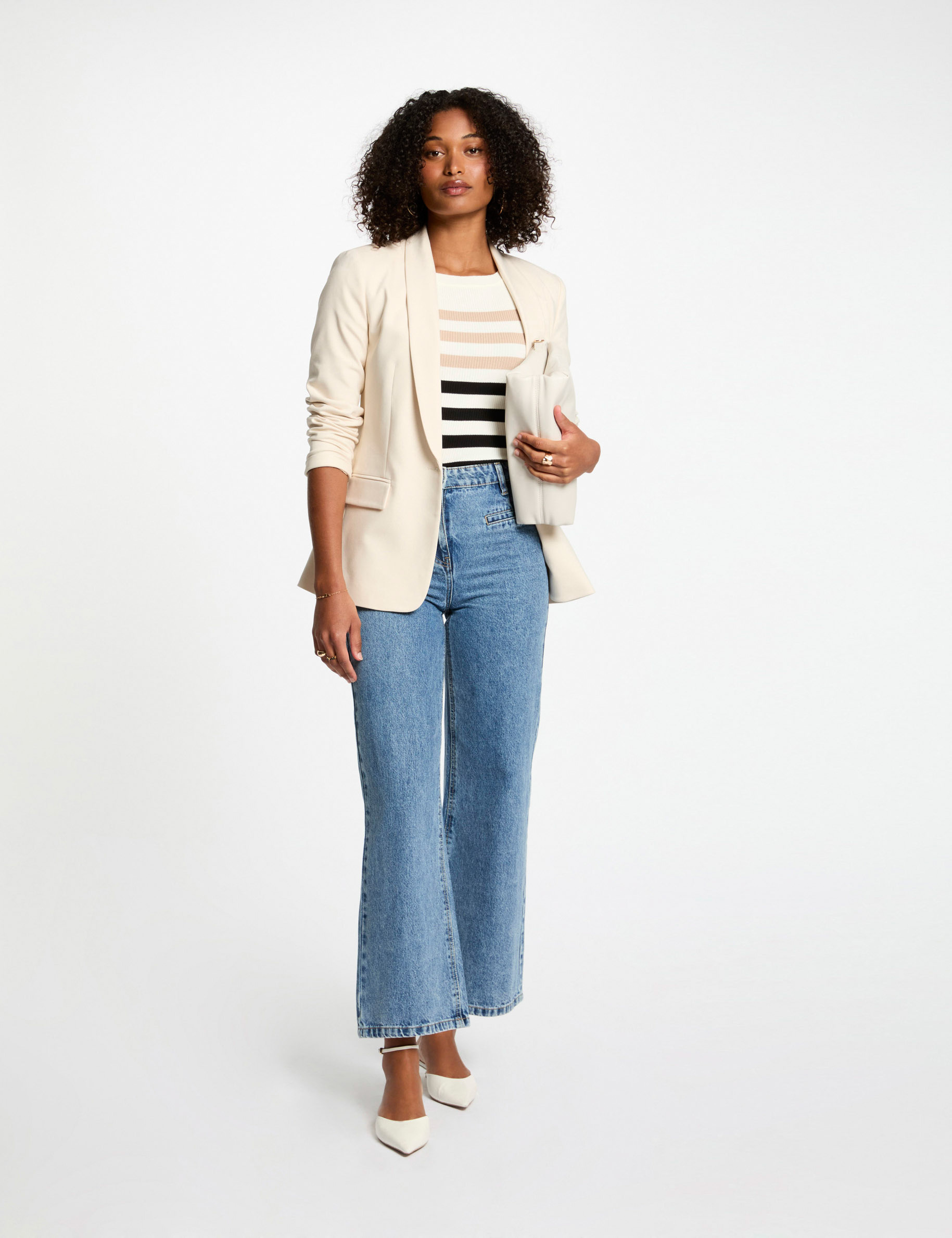 Veste courte col ch&acirc;le ivoire femme