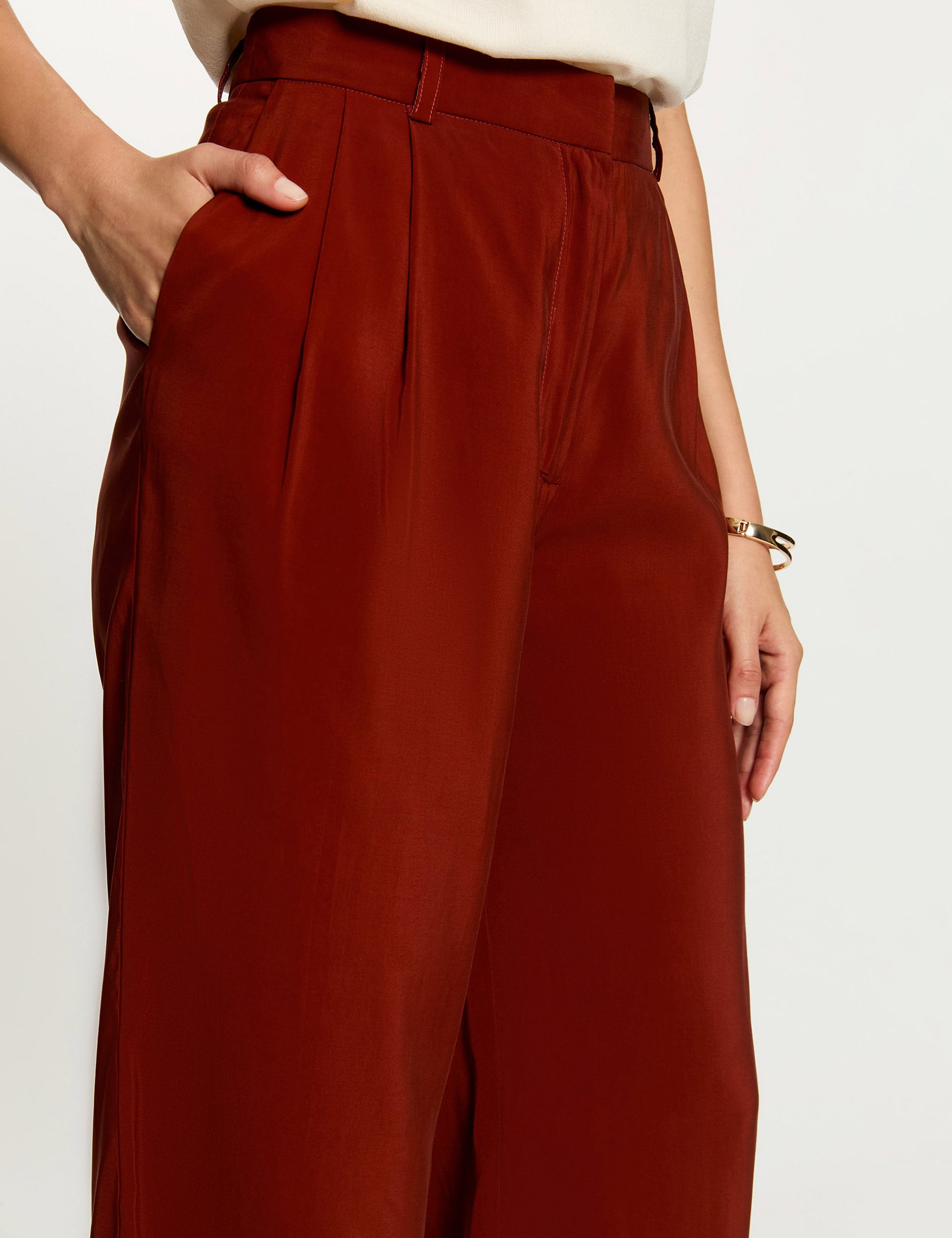 Pantalon large fluide marron cognac femme