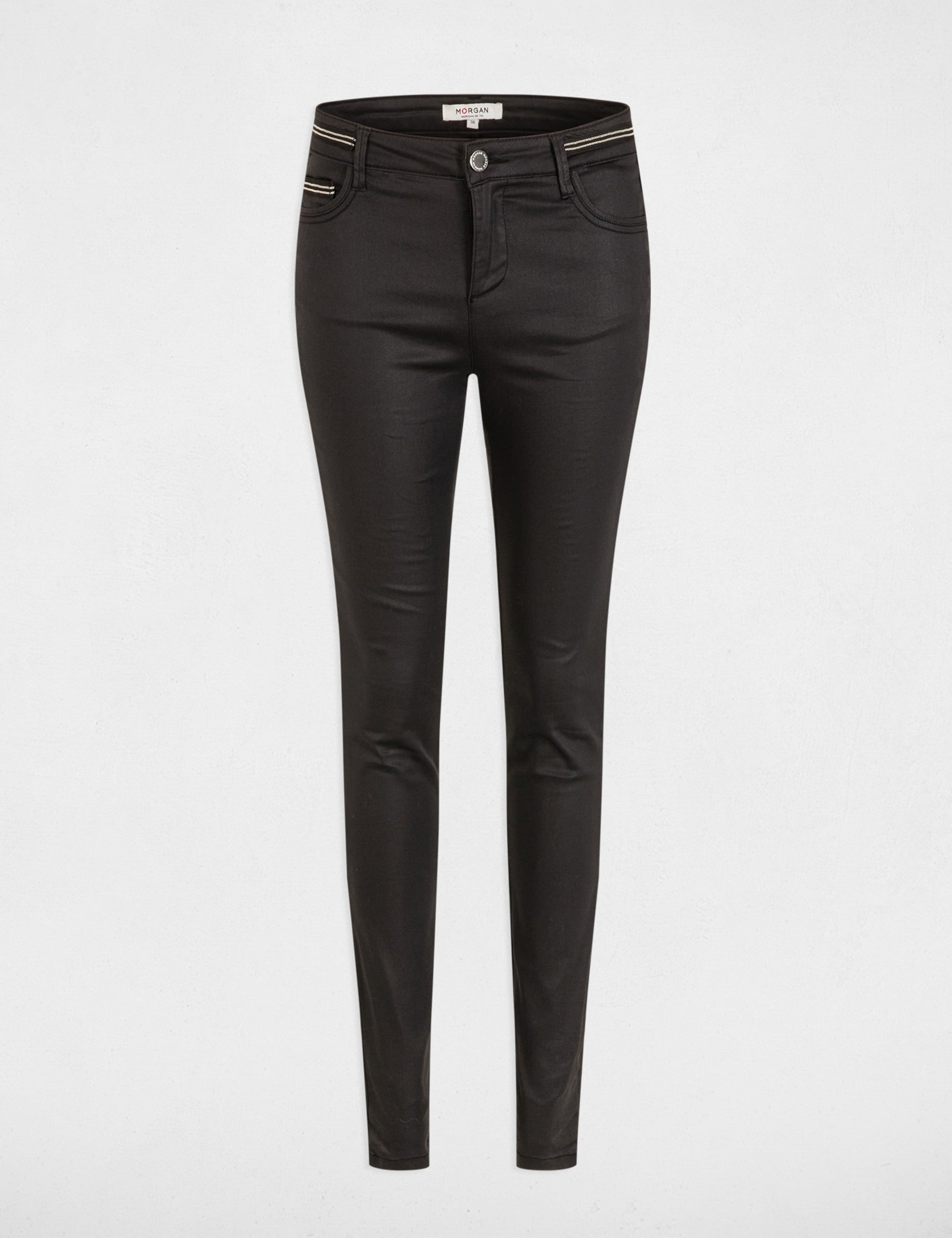 Pantalon slim enduit noir femme