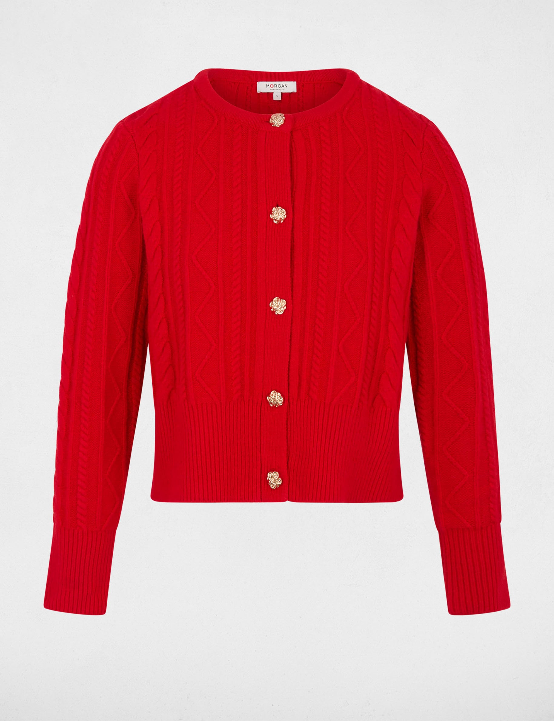 Pull cardigan boutonn&eacute; rouge femme