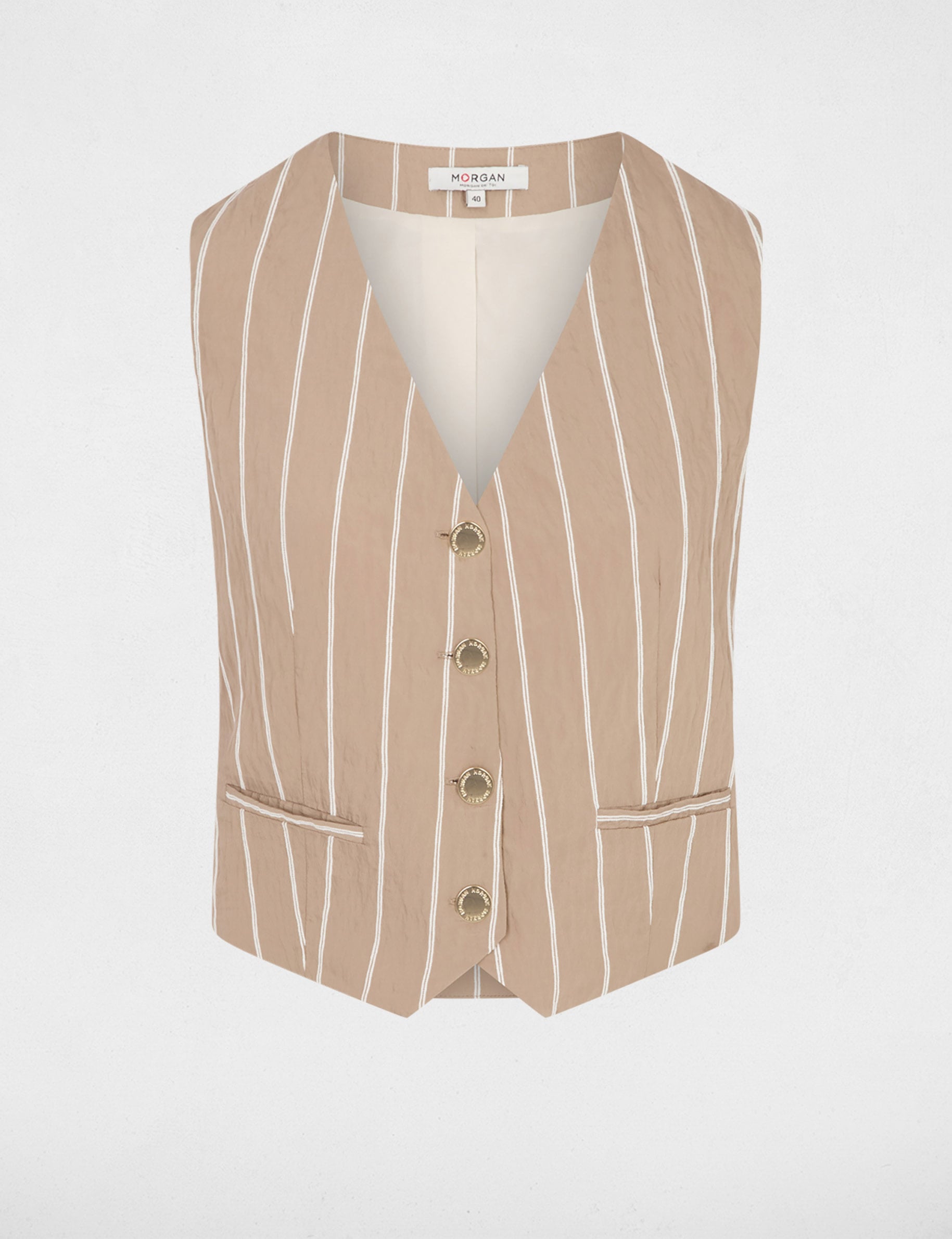 Gilet sans manches ray&eacute; taupe femme