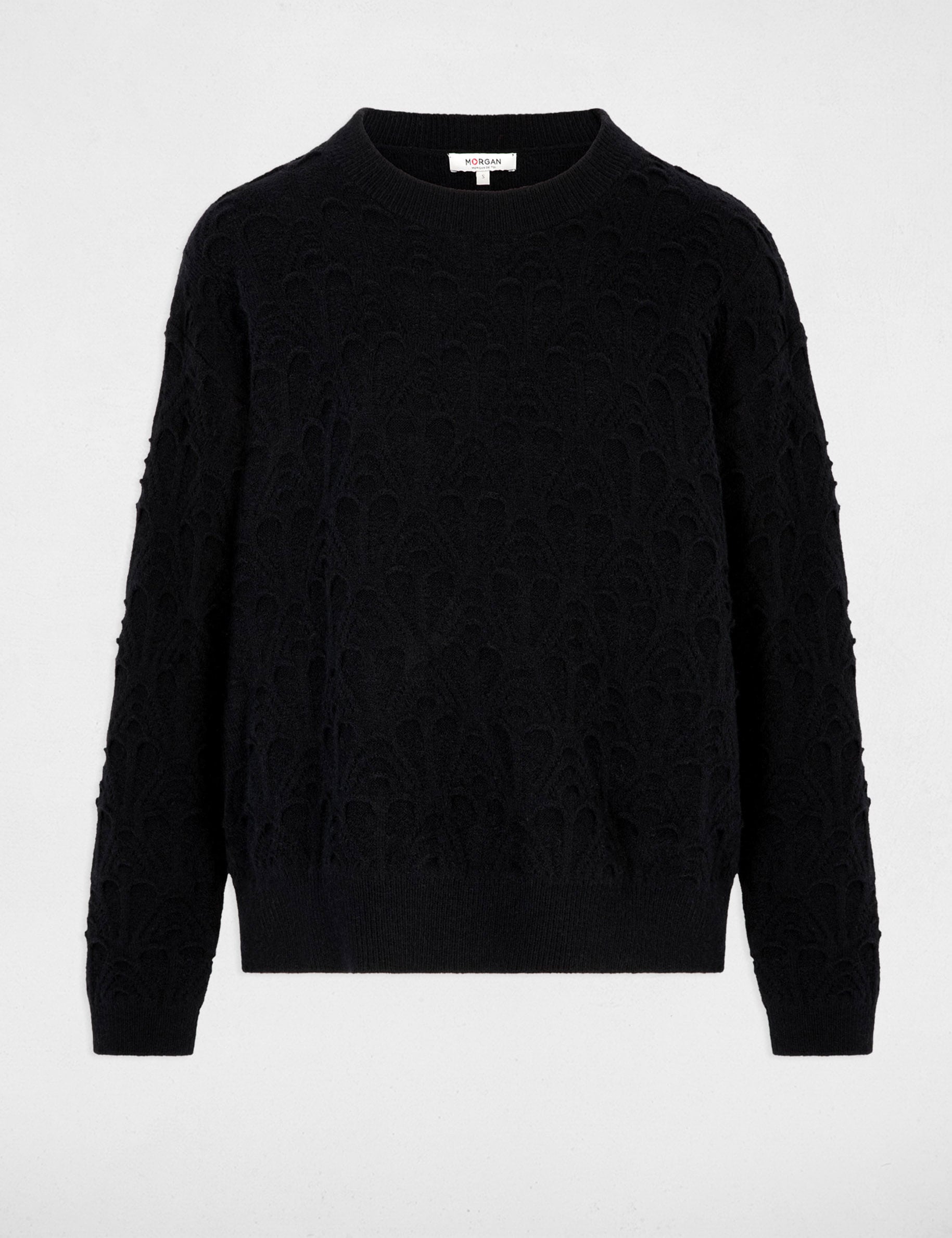 Pull col rond fantaisie noir femme