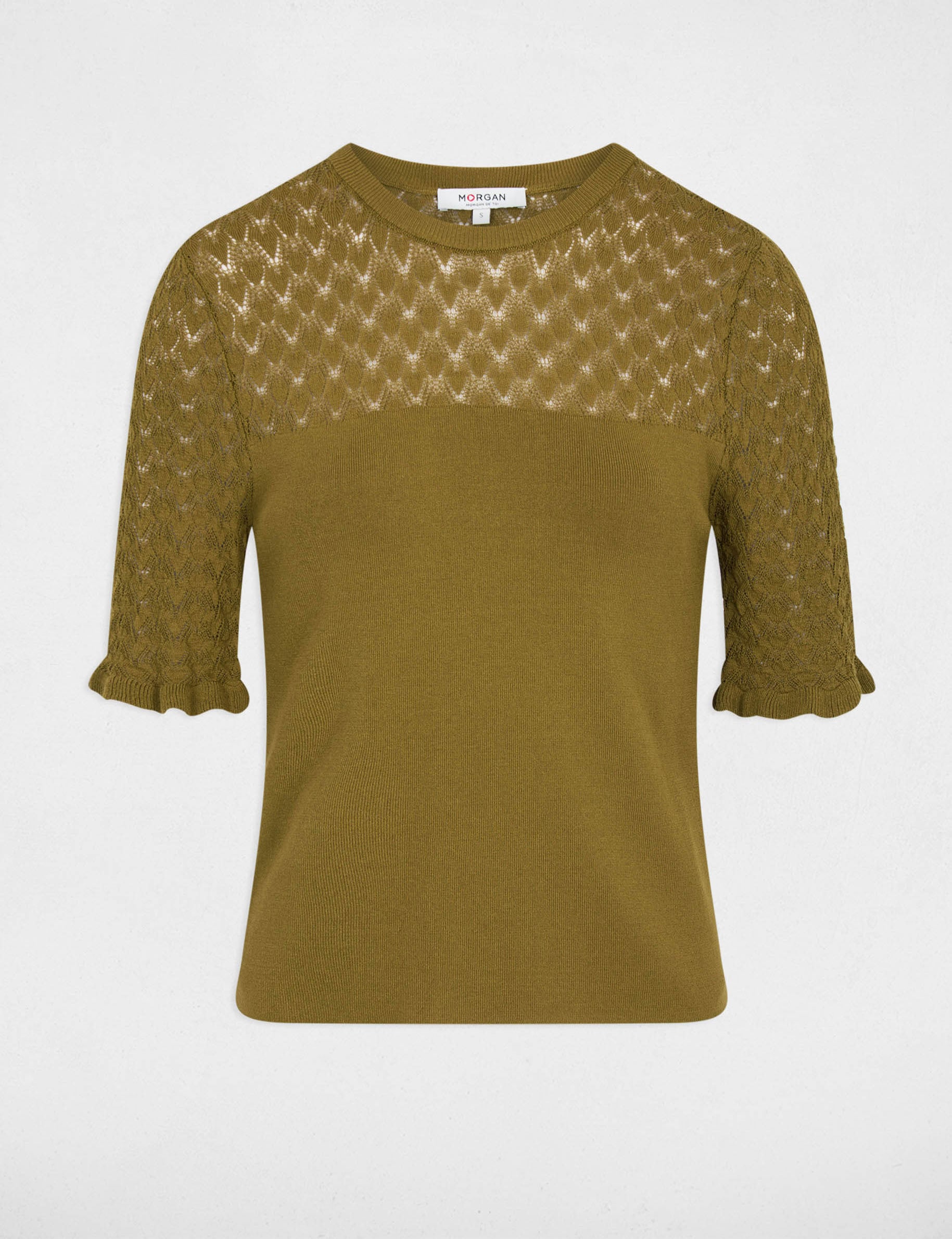 Pull manches courtes vert olive femme