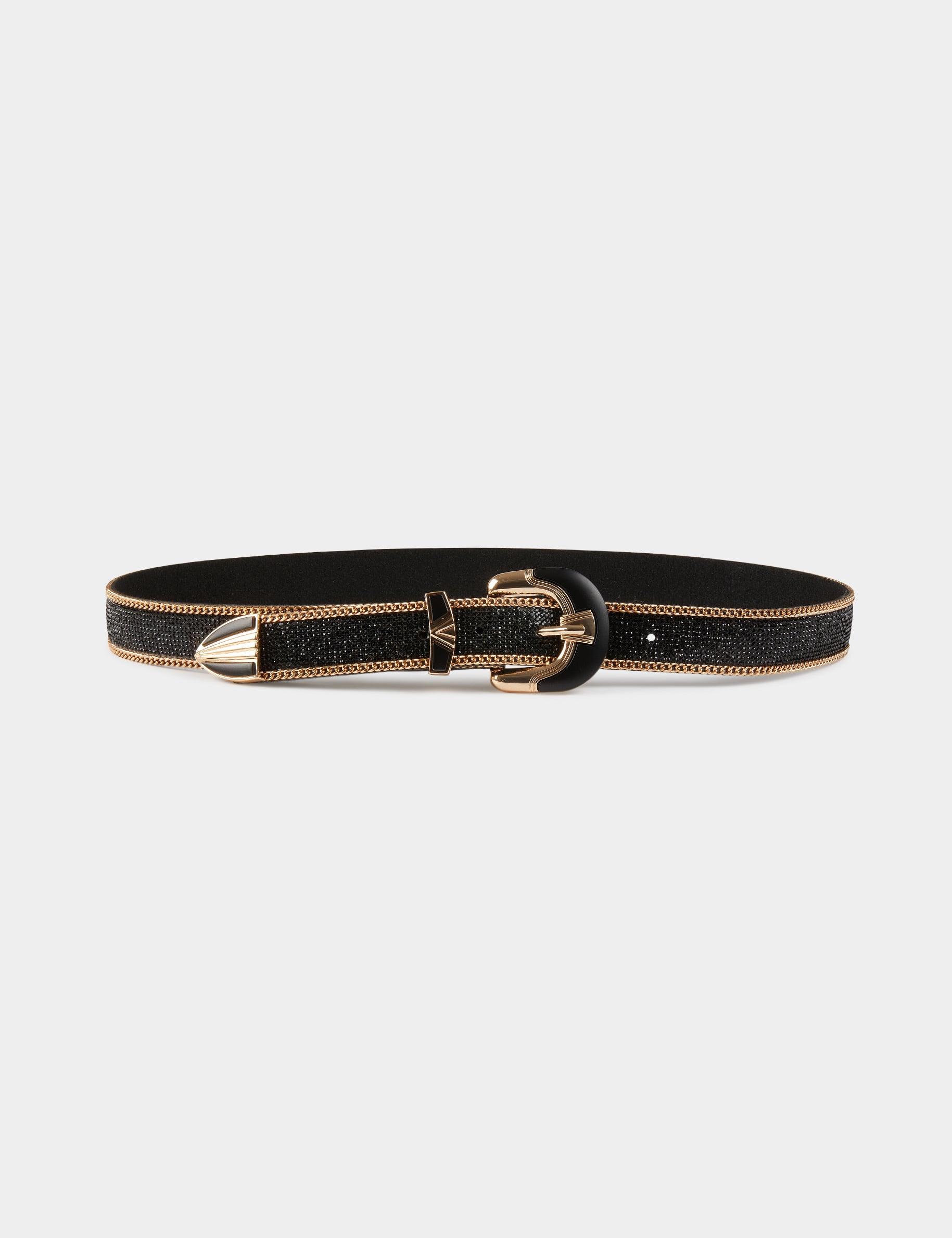 Ceinture avec strass et cha&icirc;nes noir femme